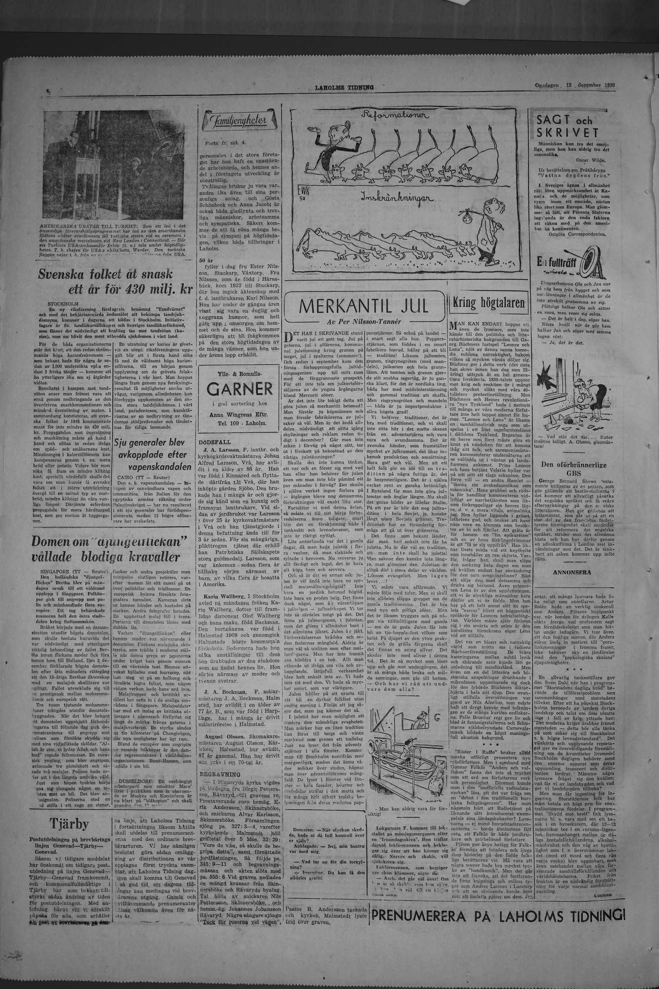 Laholms Tidning Onsdag 13 december 1950, sida 6