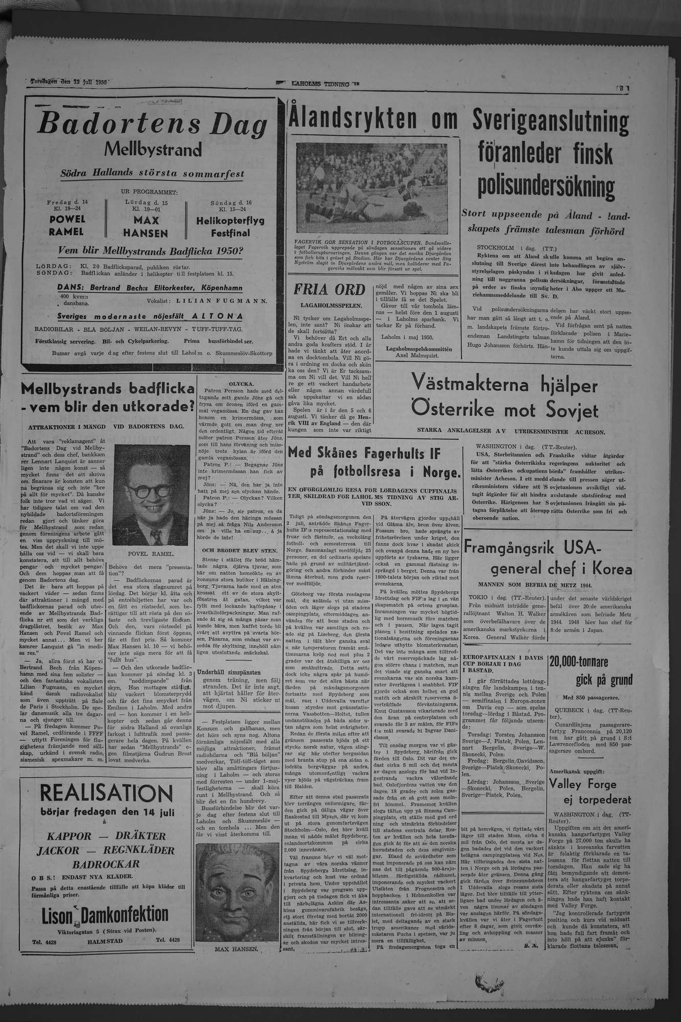 Laholms Tidning Torsdag 13 juli 1950, sida 3
