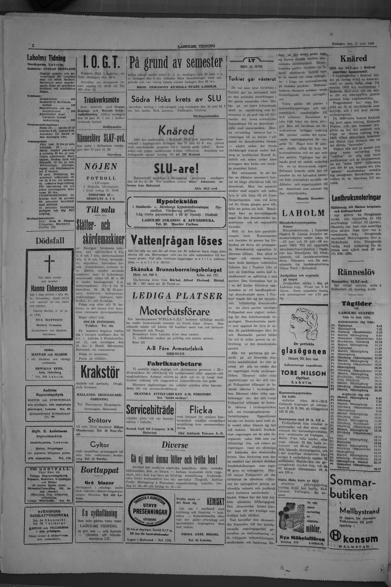 Laholms Tidning Tisdag 13 juni 1950, sida 2