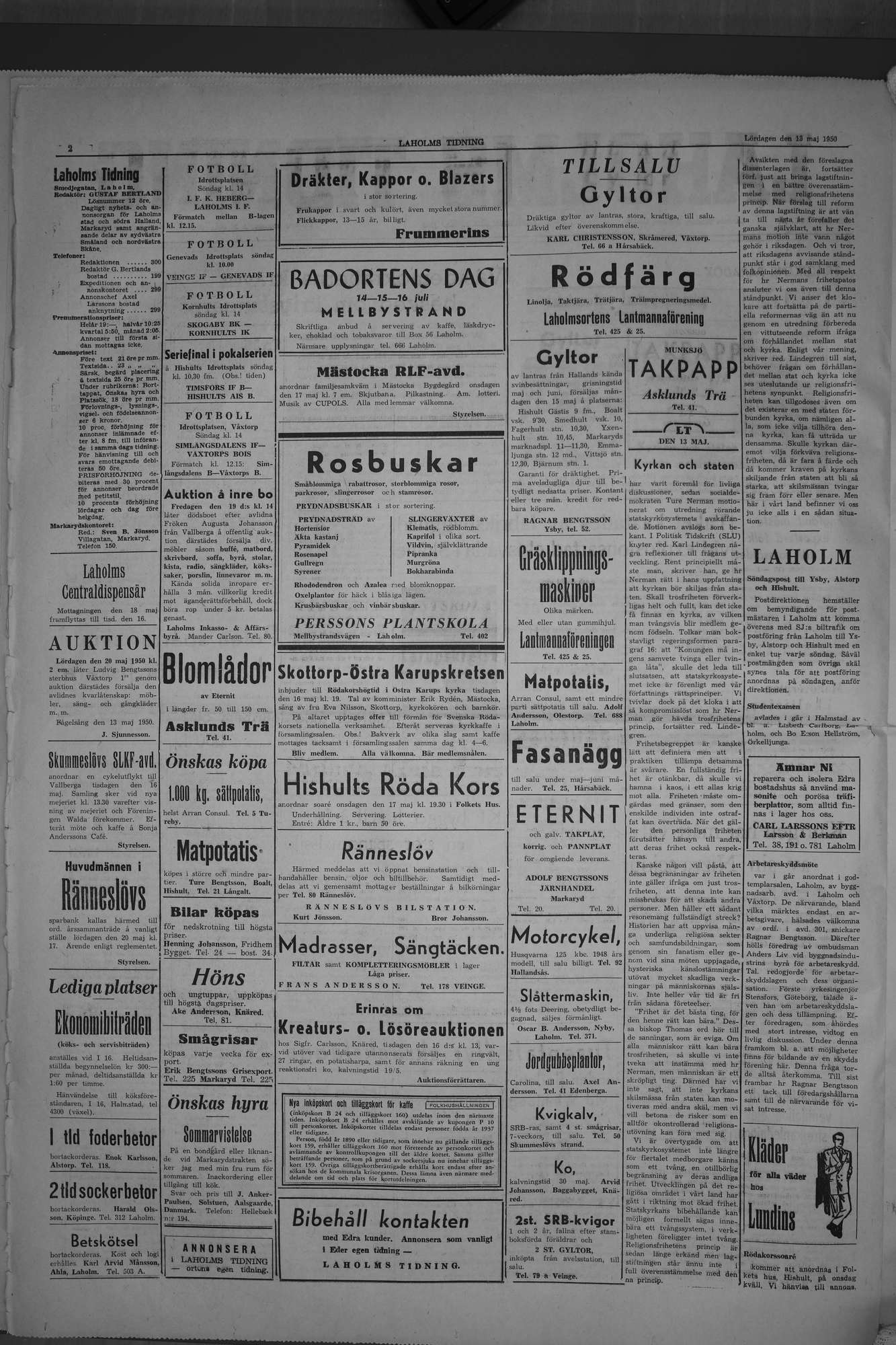 Laholms Tidning Lördag 13 maj 1950, sida 2