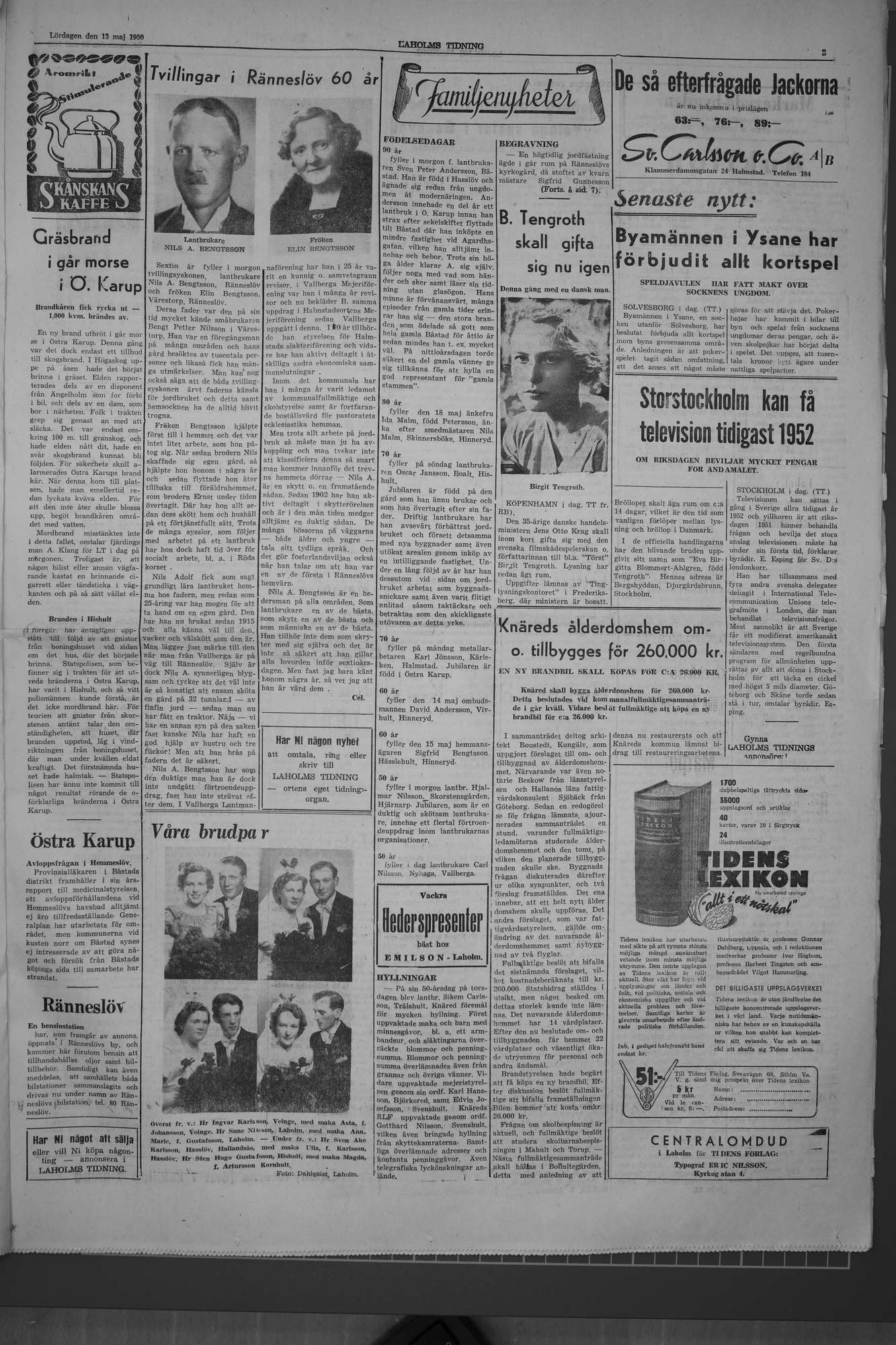 Laholms Tidning Lördag 13 maj 1950, sida 3