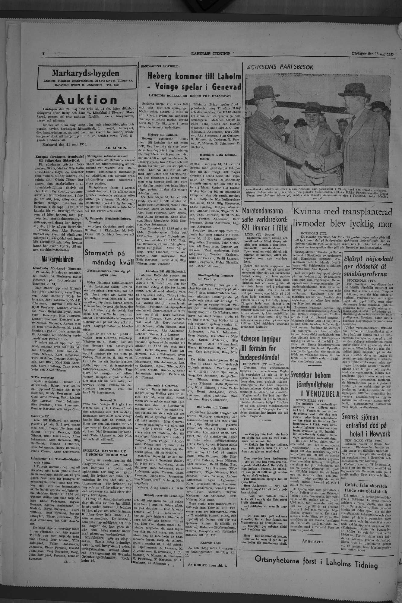 Laholms Tidning Lördag 13 maj 1950, sida 4