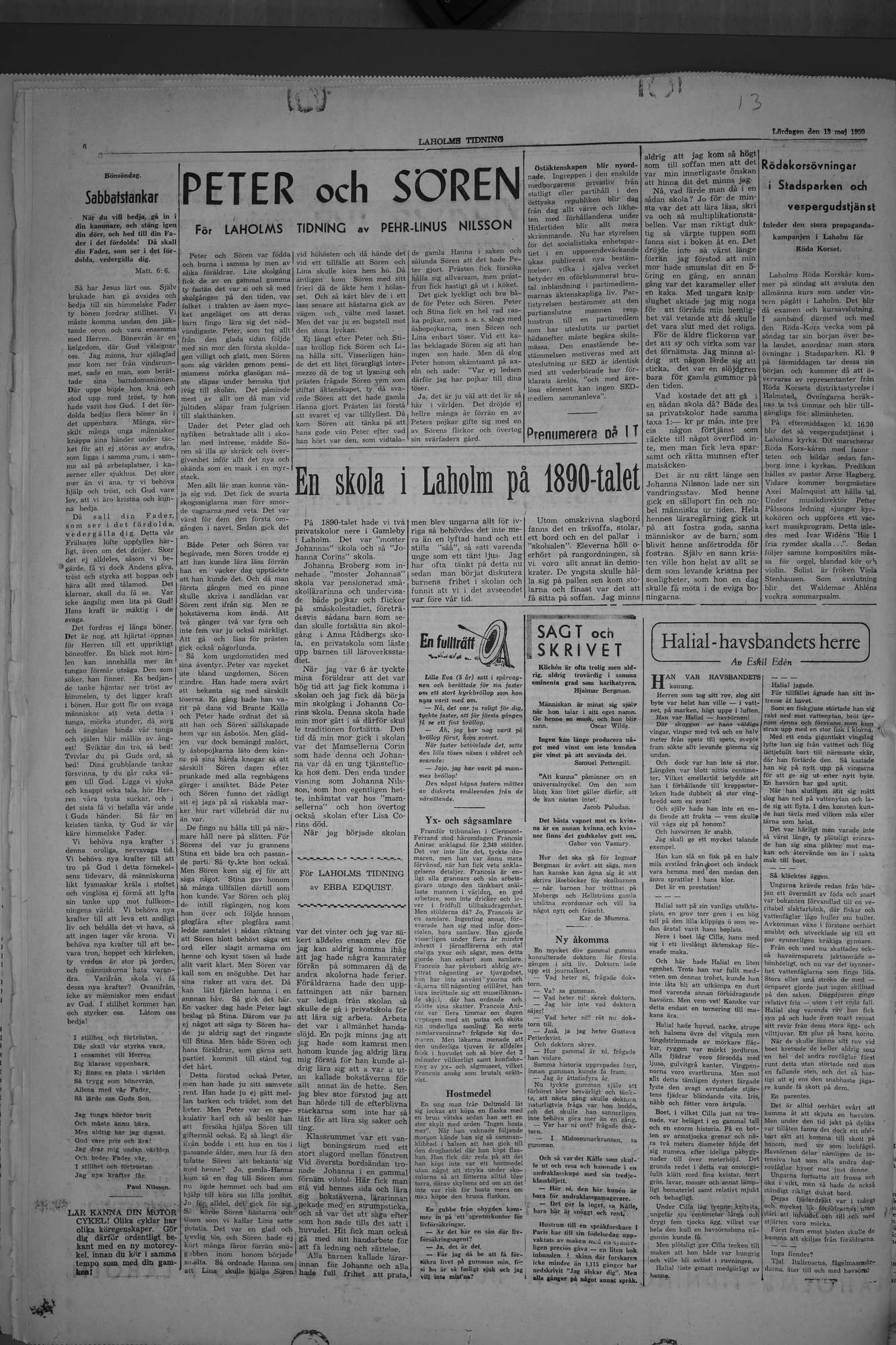 Laholms Tidning Lördag 13 maj 1950, sida 6