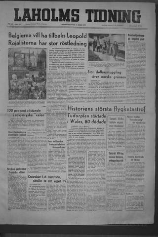 Förstasidan, Måndag 13 mars 1950