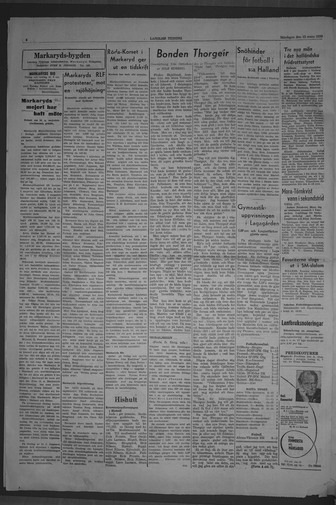 Laholms Tidning Måndag 13 mars 1950, sida 4