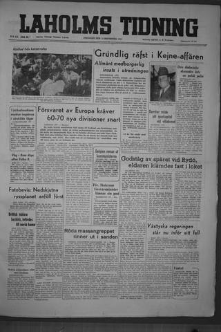 Förstasidan, Onsdag 13 september 1950