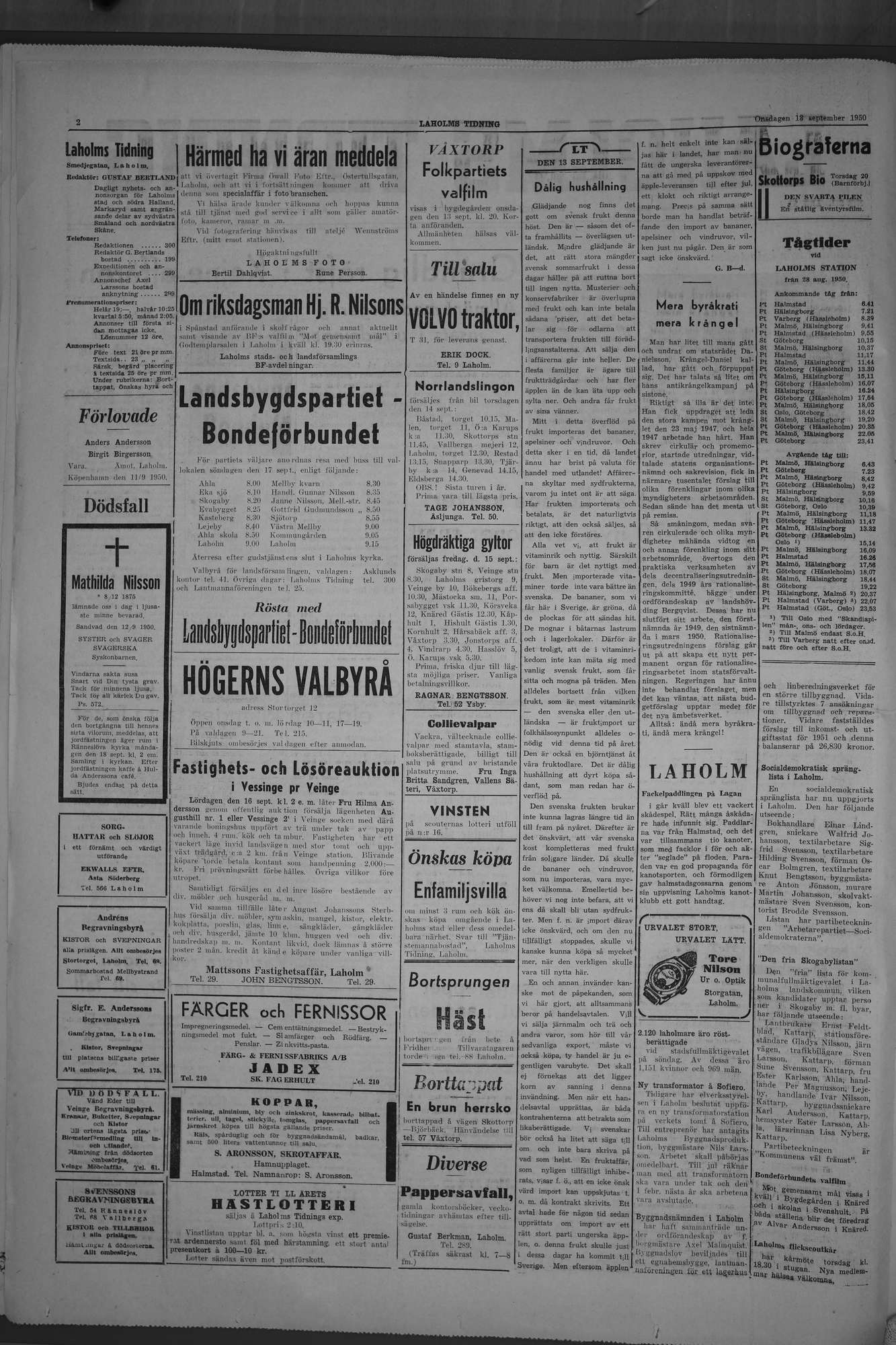 Laholms Tidning Onsdag 13 september 1950, sida 2