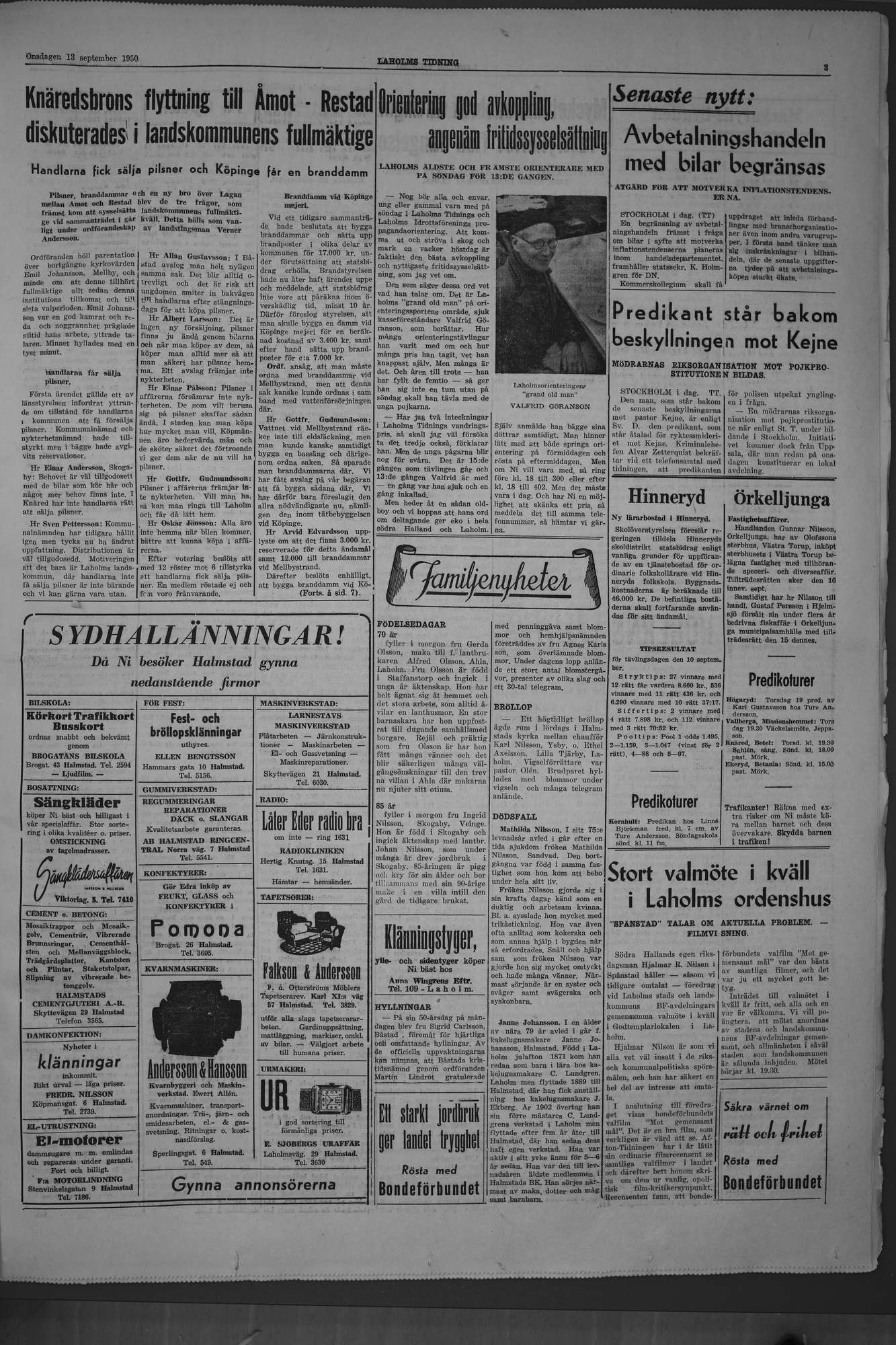 Laholms Tidning Onsdag 13 september 1950, sida 3