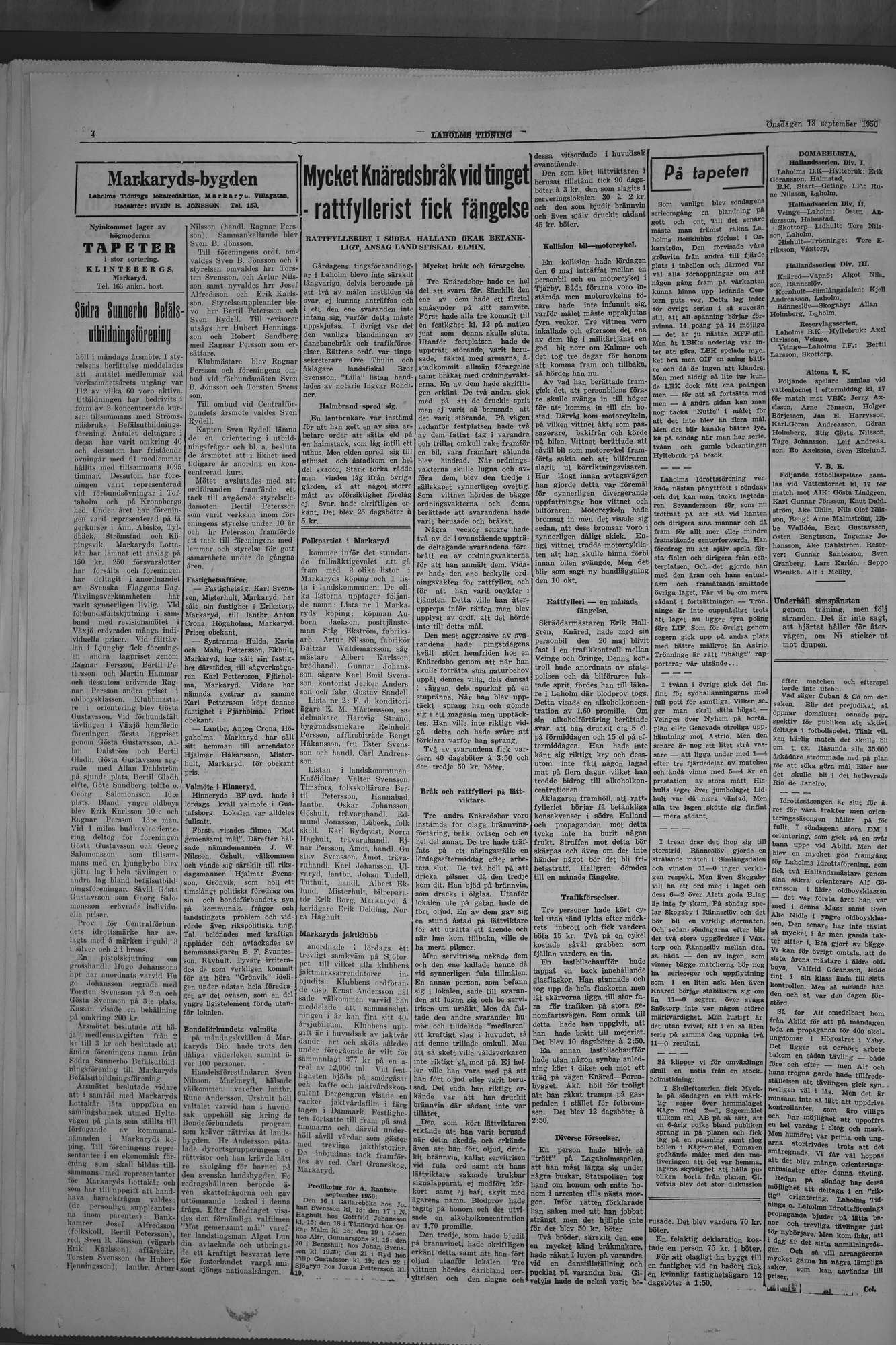 Laholms Tidning Onsdag 13 september 1950, sida 4