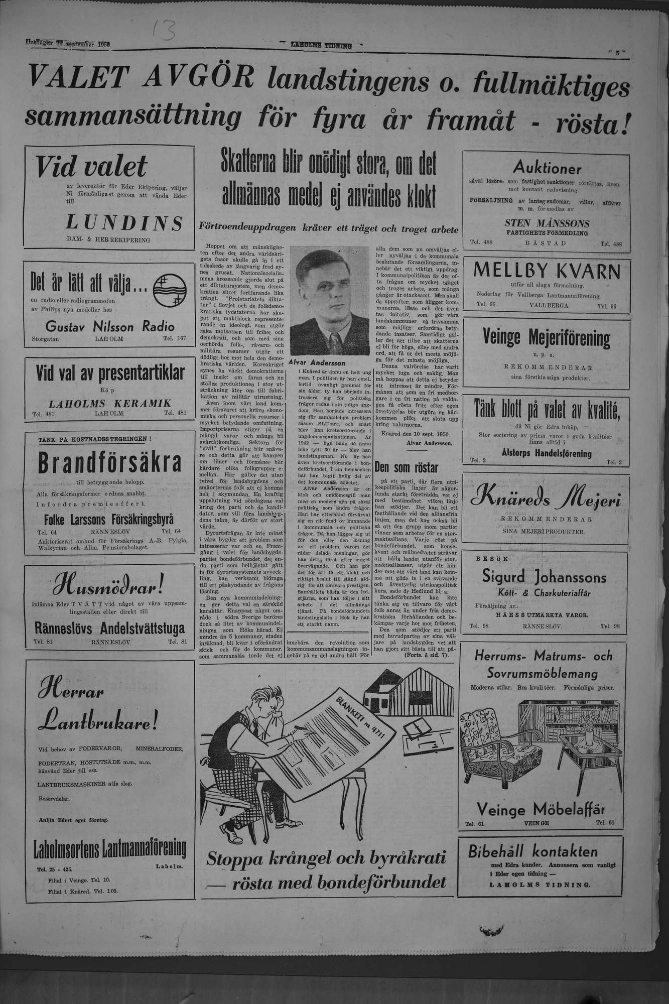 Laholms Tidning Onsdag 13 september 1950, sida 6