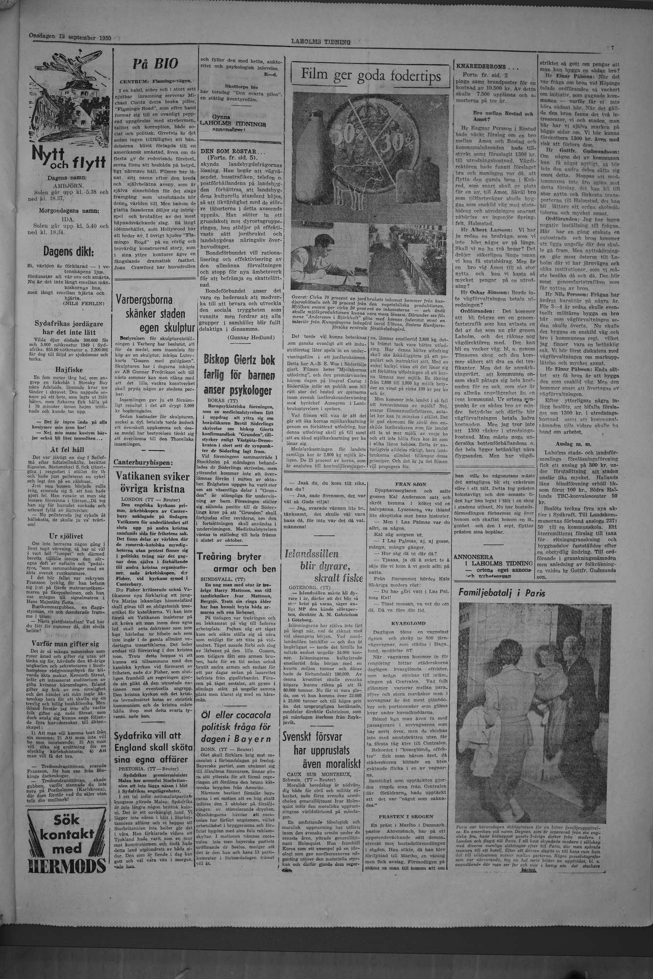 Laholms Tidning Onsdag 13 september 1950, sida 8