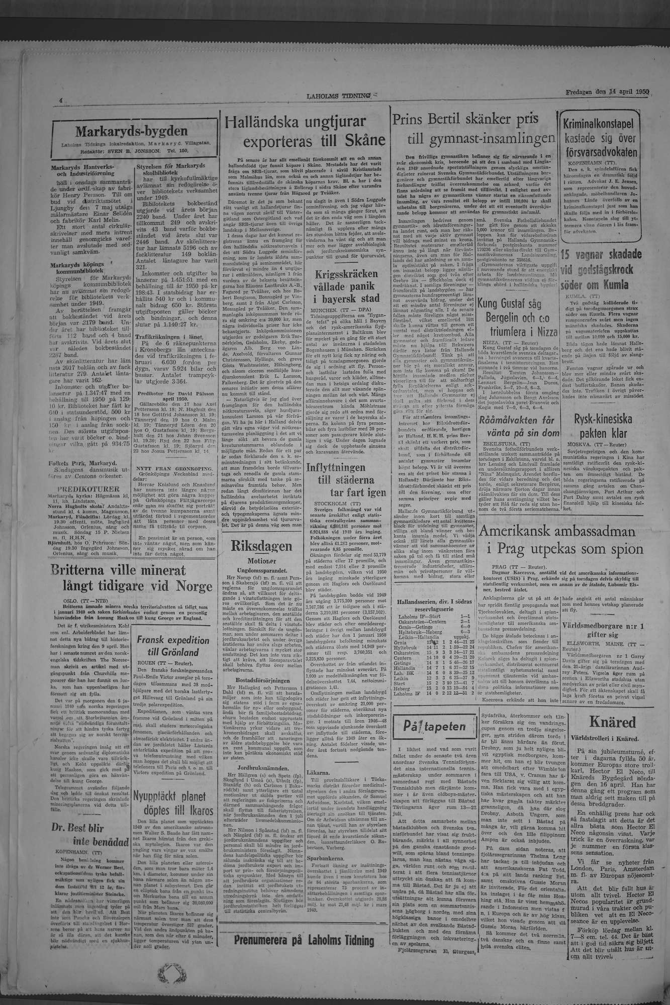 Laholms Tidning Fredag 14 april 1950, sida 4