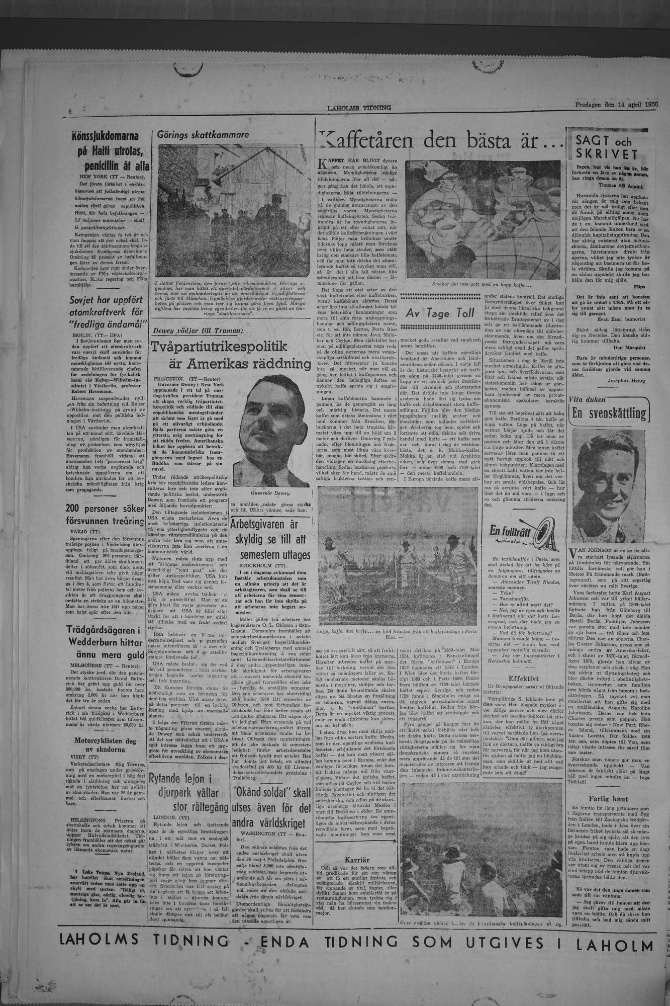 Laholms Tidning Fredag 14 april 1950, sida 6
