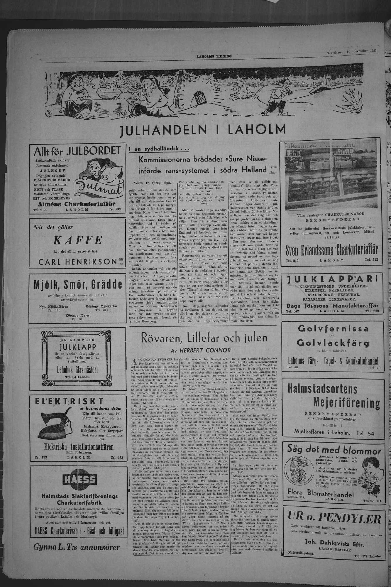 Laholms Tidning Torsdag 14 december 1950, sida 6