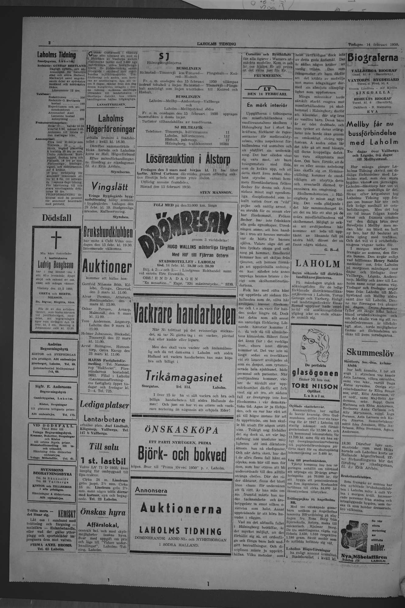 Laholms Tidning Tisdag 14 februari 1950, sida 2
