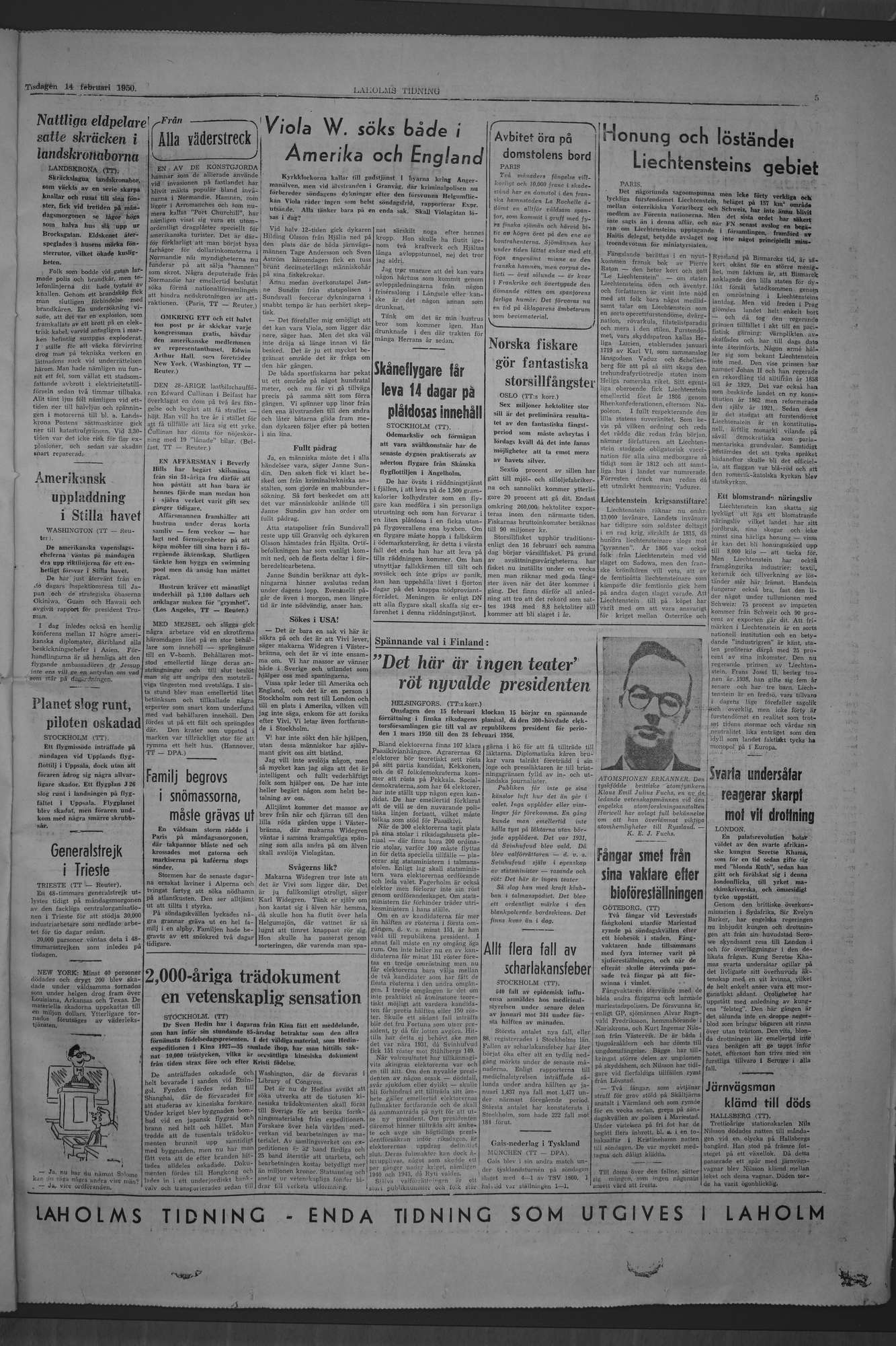 Laholms Tidning Tisdag 14 februari 1950, sida 5