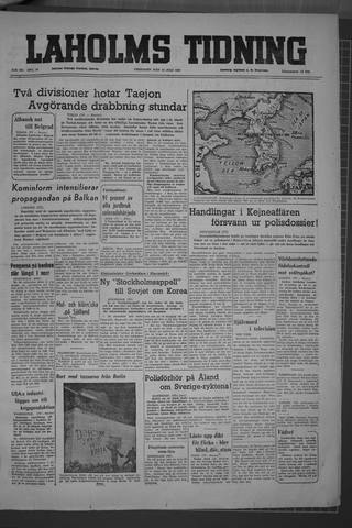 Förstasidan, Fredag 14 juli 1950