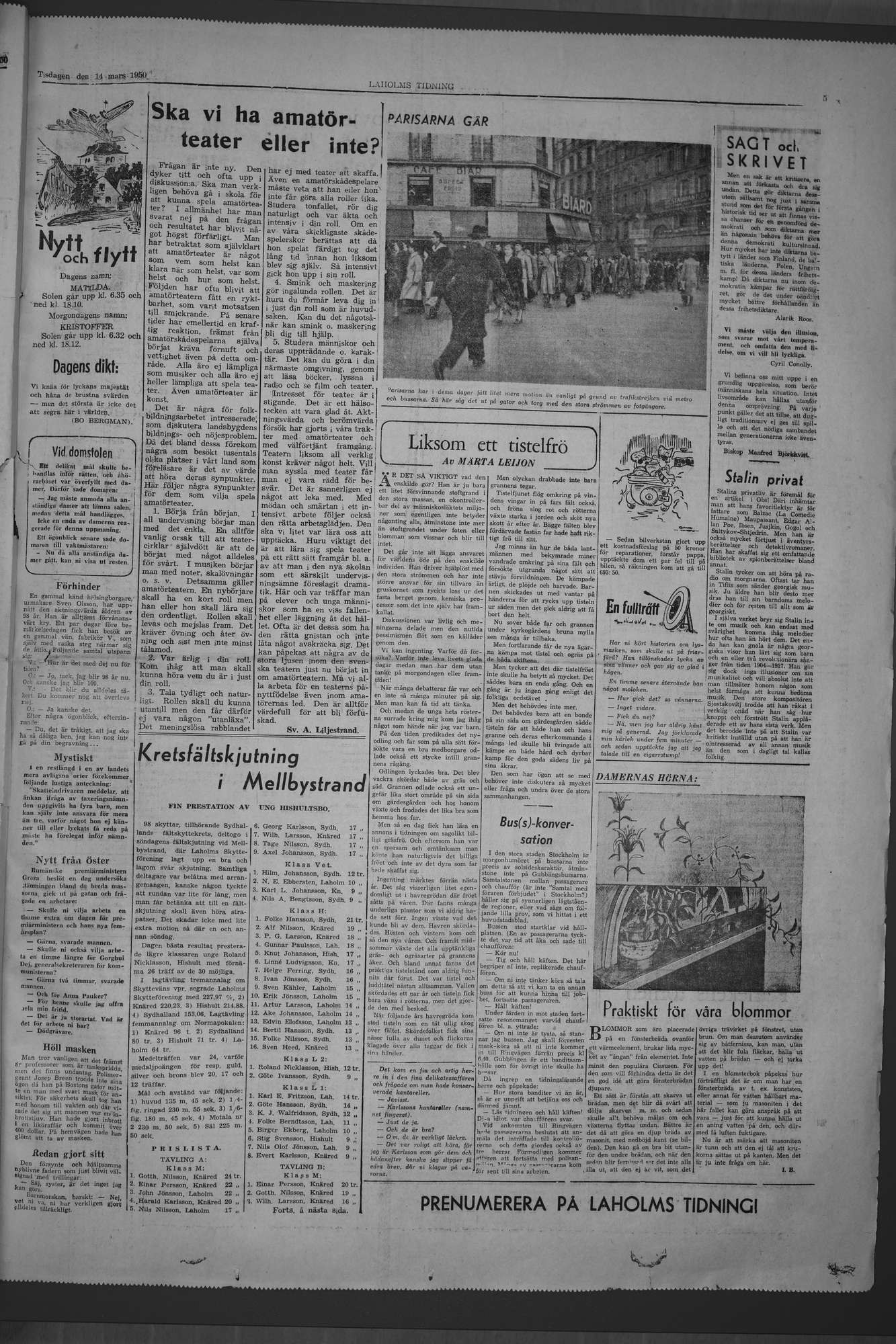 Laholms Tidning Tisdag 14 mars 1950, sida 5