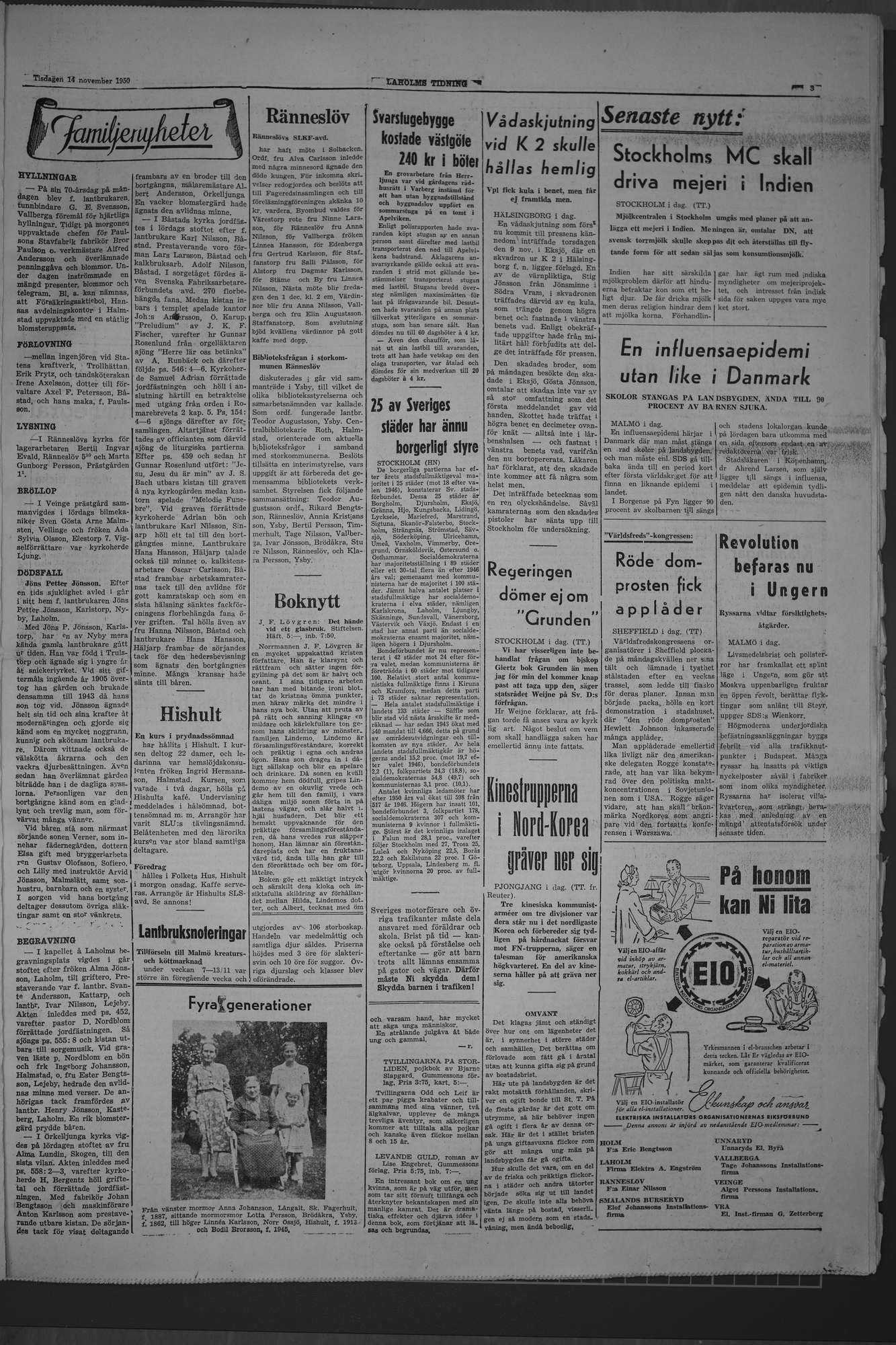 Laholms Tidning Tisdag 14 november 1950, sida 3