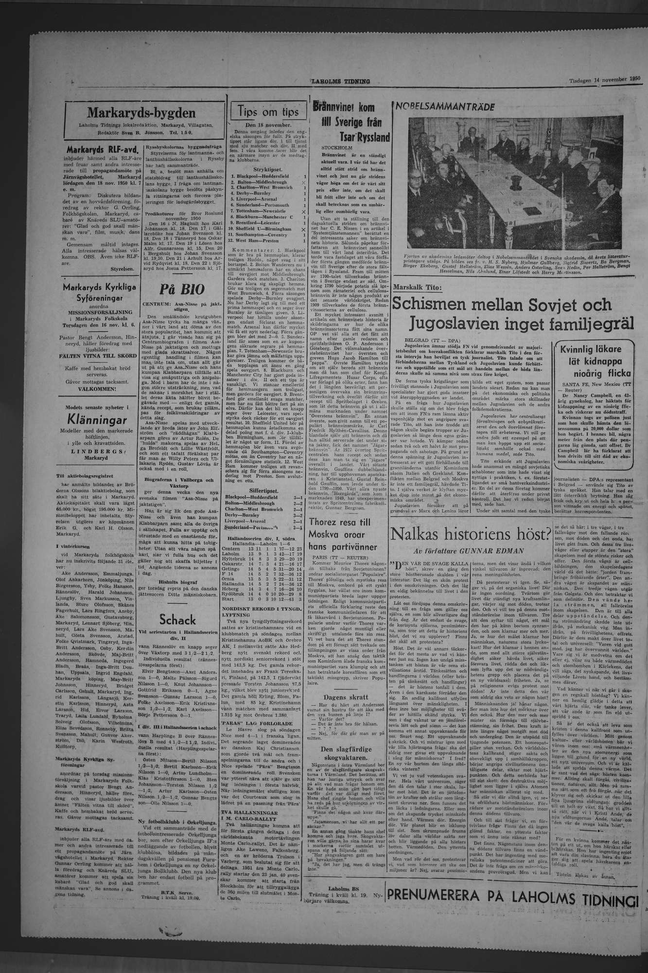 Laholms Tidning Tisdag 14 november 1950, sida 4