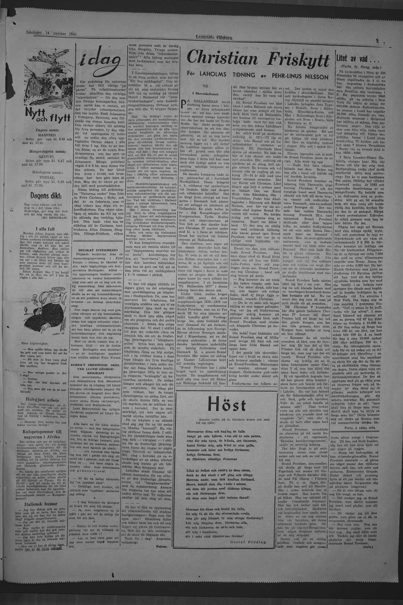 Laholms Tidning Lördag 14 oktober 1950, sida 7