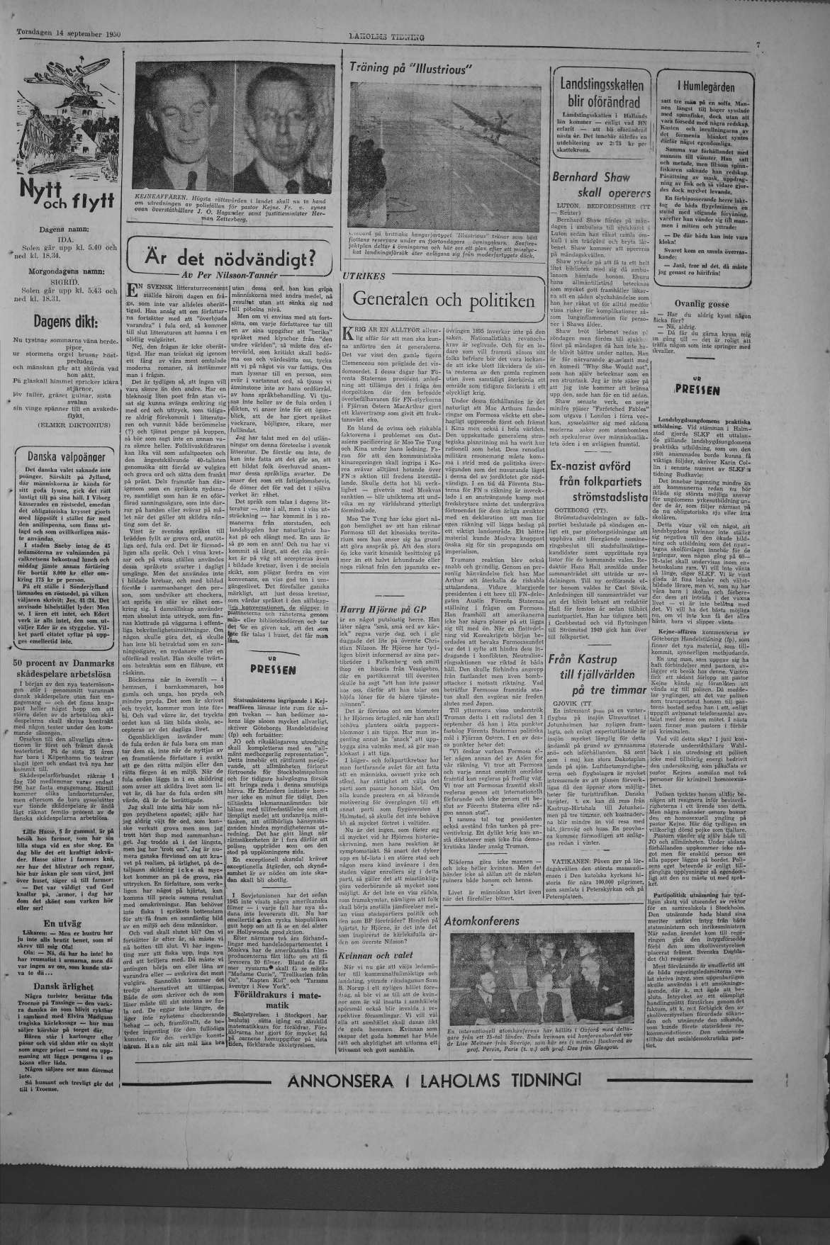 Laholms Tidning Torsdag 14 september 1950, sida 7