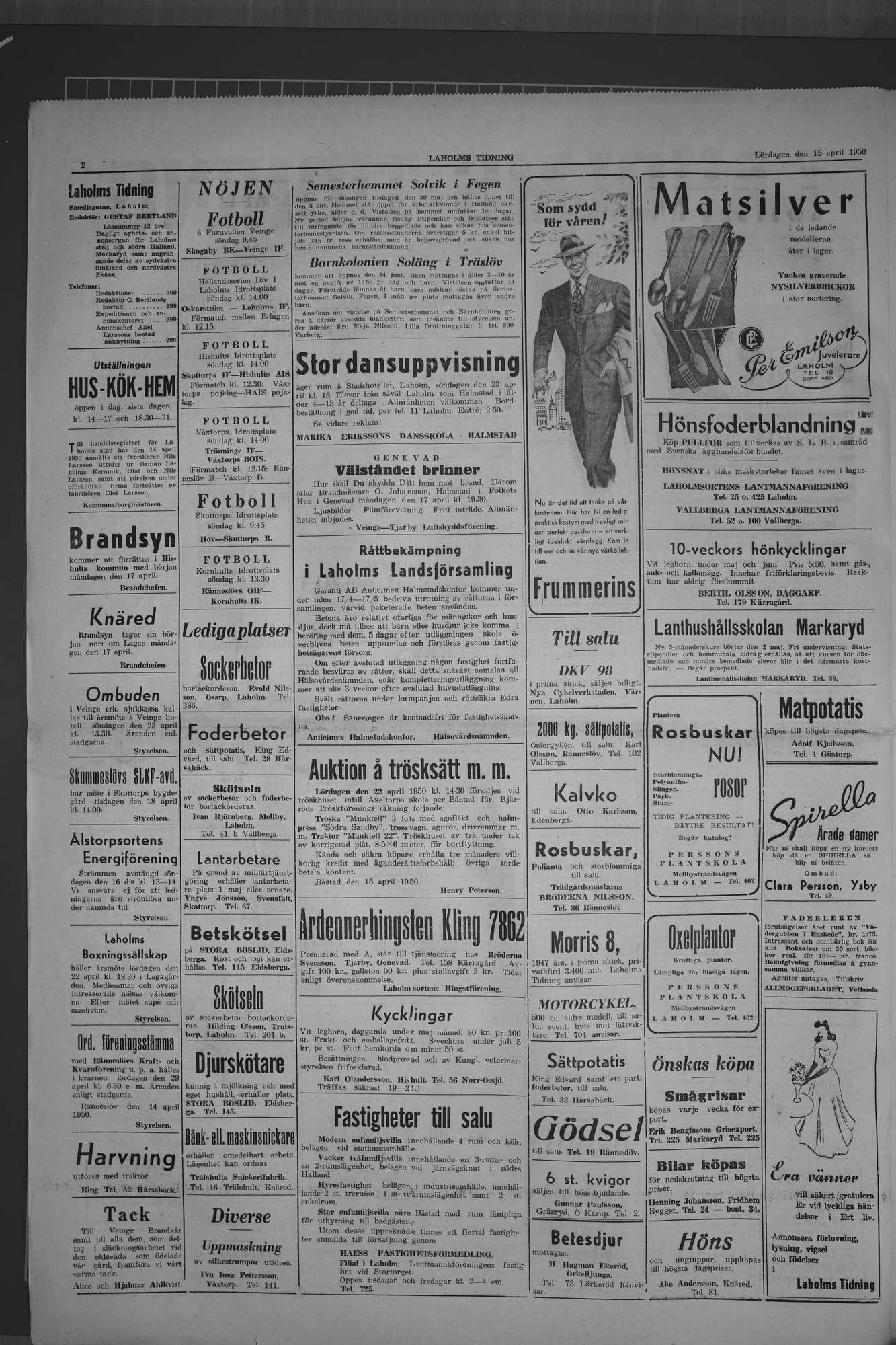 Laholms Tidning Lördag 15 april 1950, sida 2