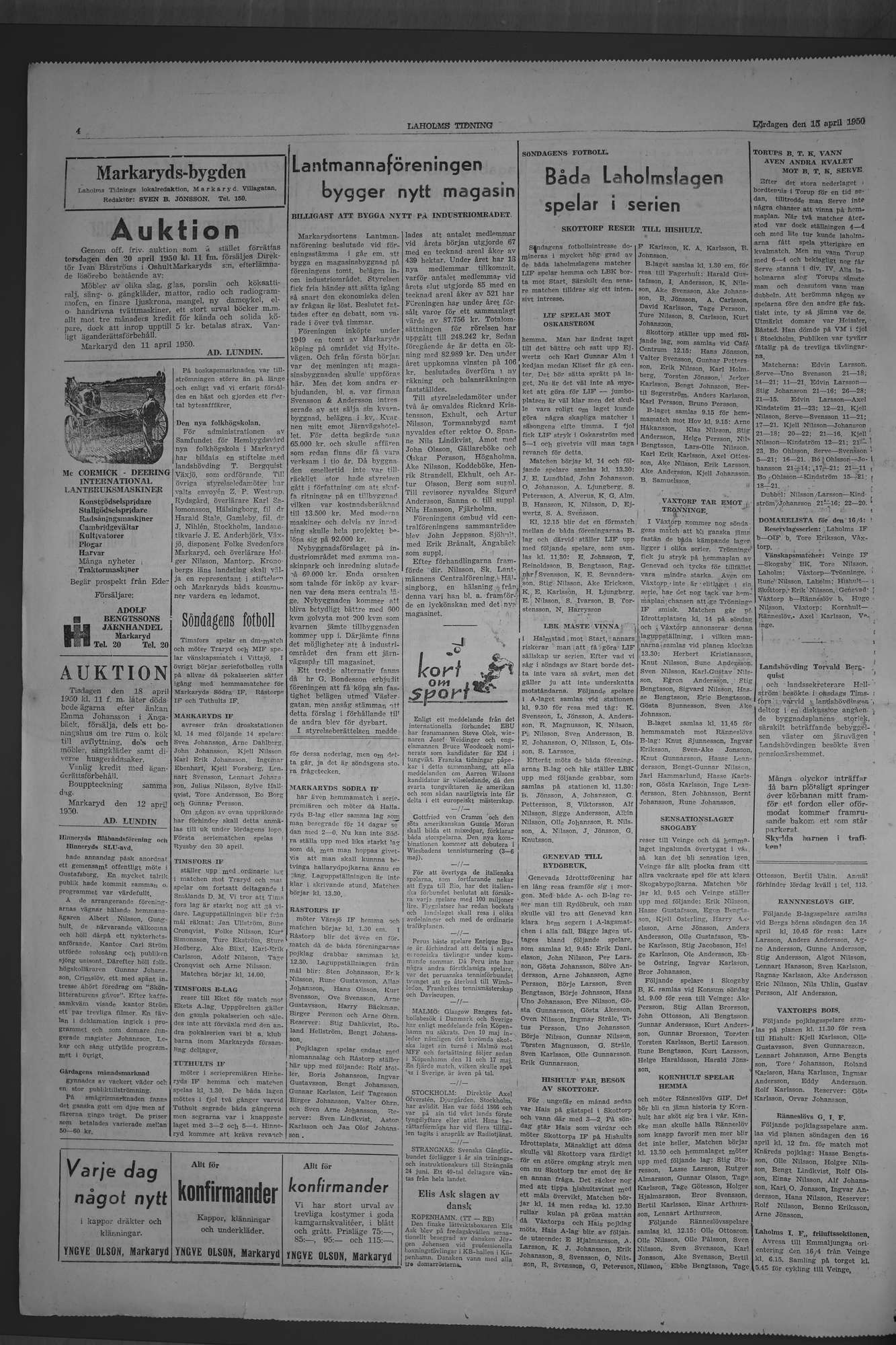 Laholms Tidning Lördag 15 april 1950, sida 4
