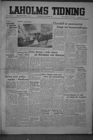 Förstasidan, Fredag 15 december 1950