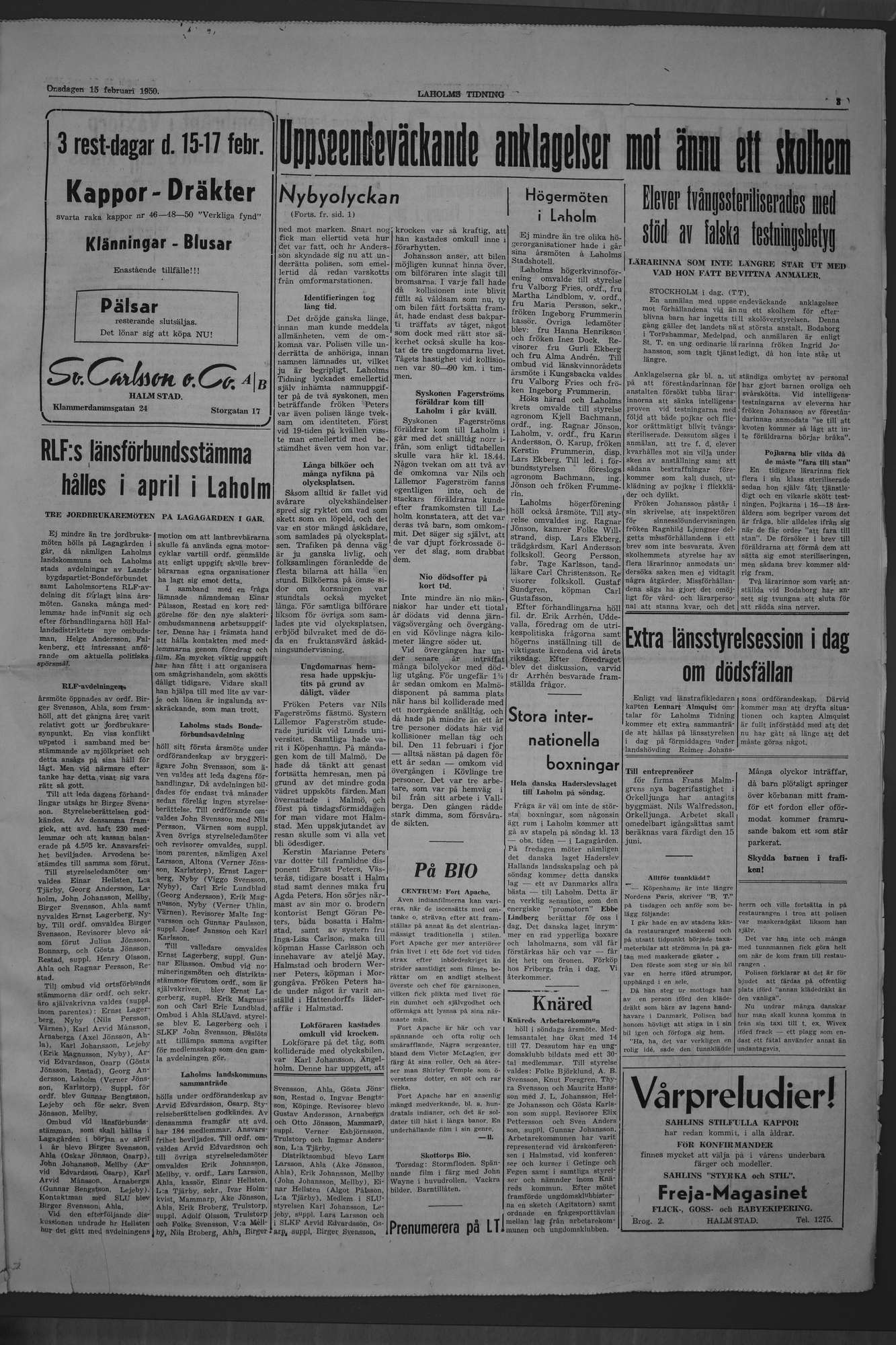 Laholms Tidning Onsdag 15 februari 1950, sida 3