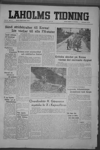 Förstasidan, Lördag 15 juli 1950