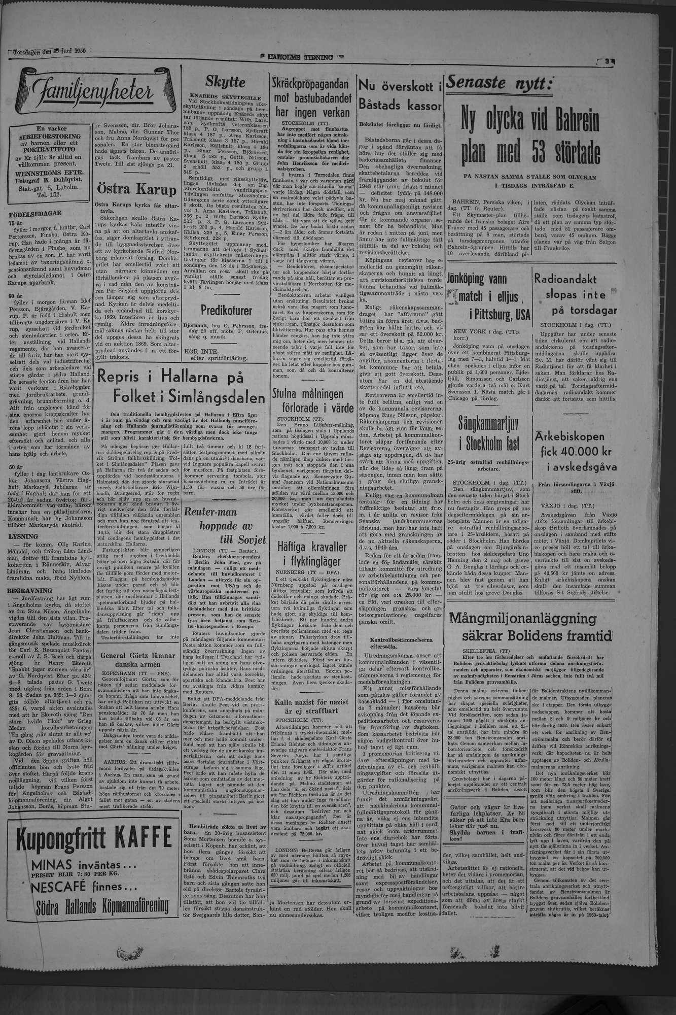 Laholms Tidning Torsdag 15 juni 1950, sida 3