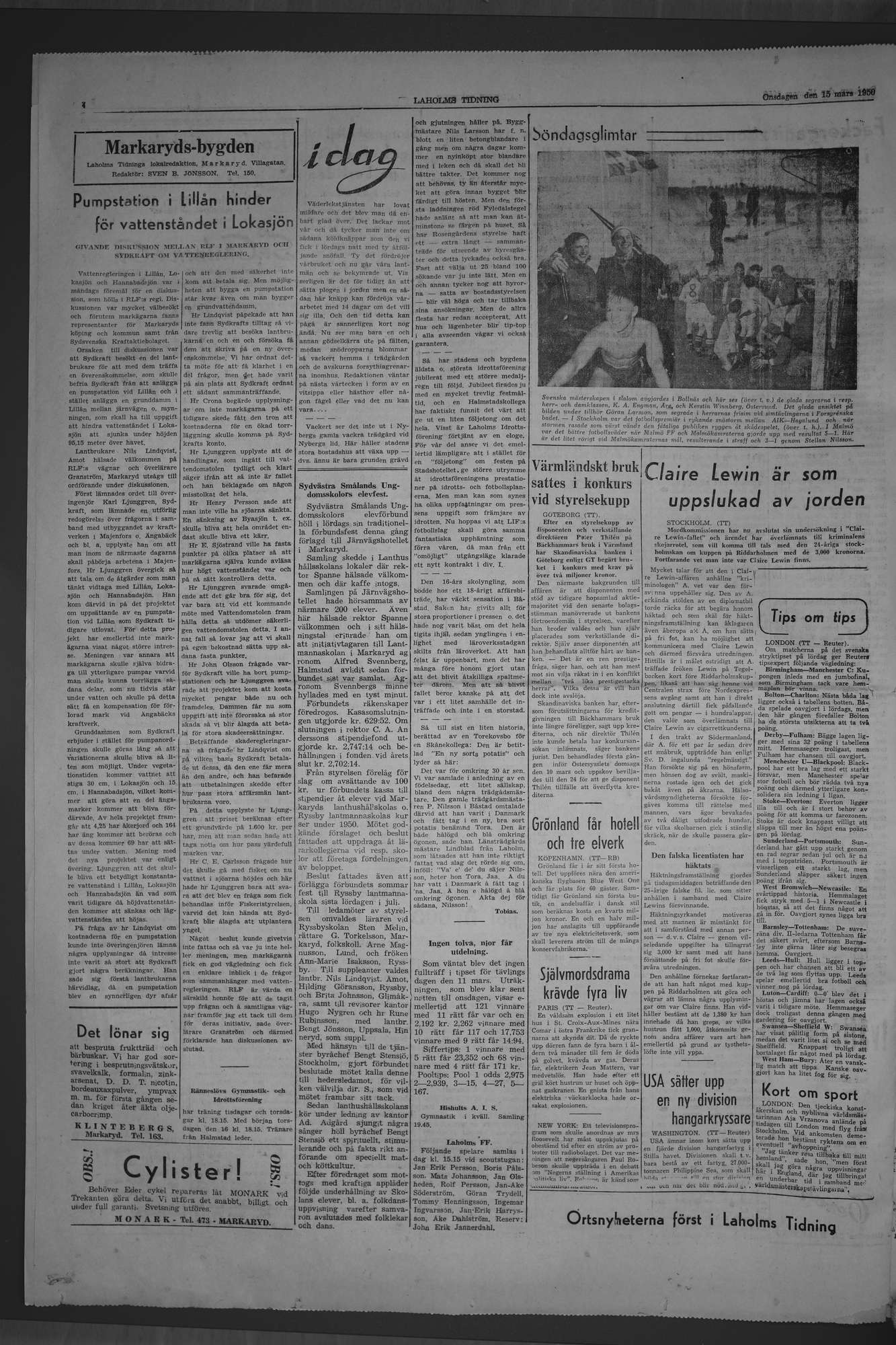 Laholms Tidning Onsdag 15 mars 1950, sida 4