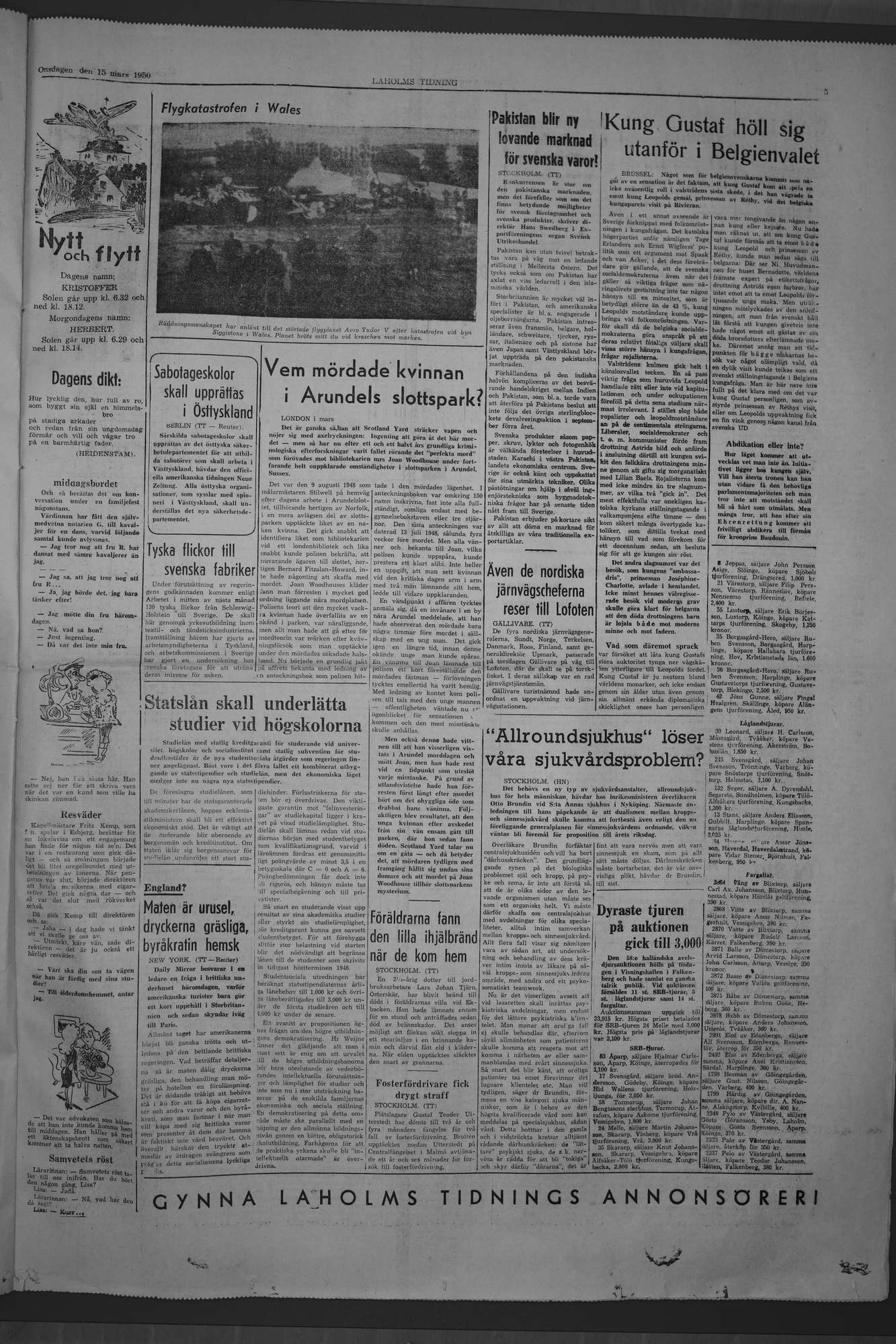 Laholms Tidning Onsdag 15 mars 1950, sida 5