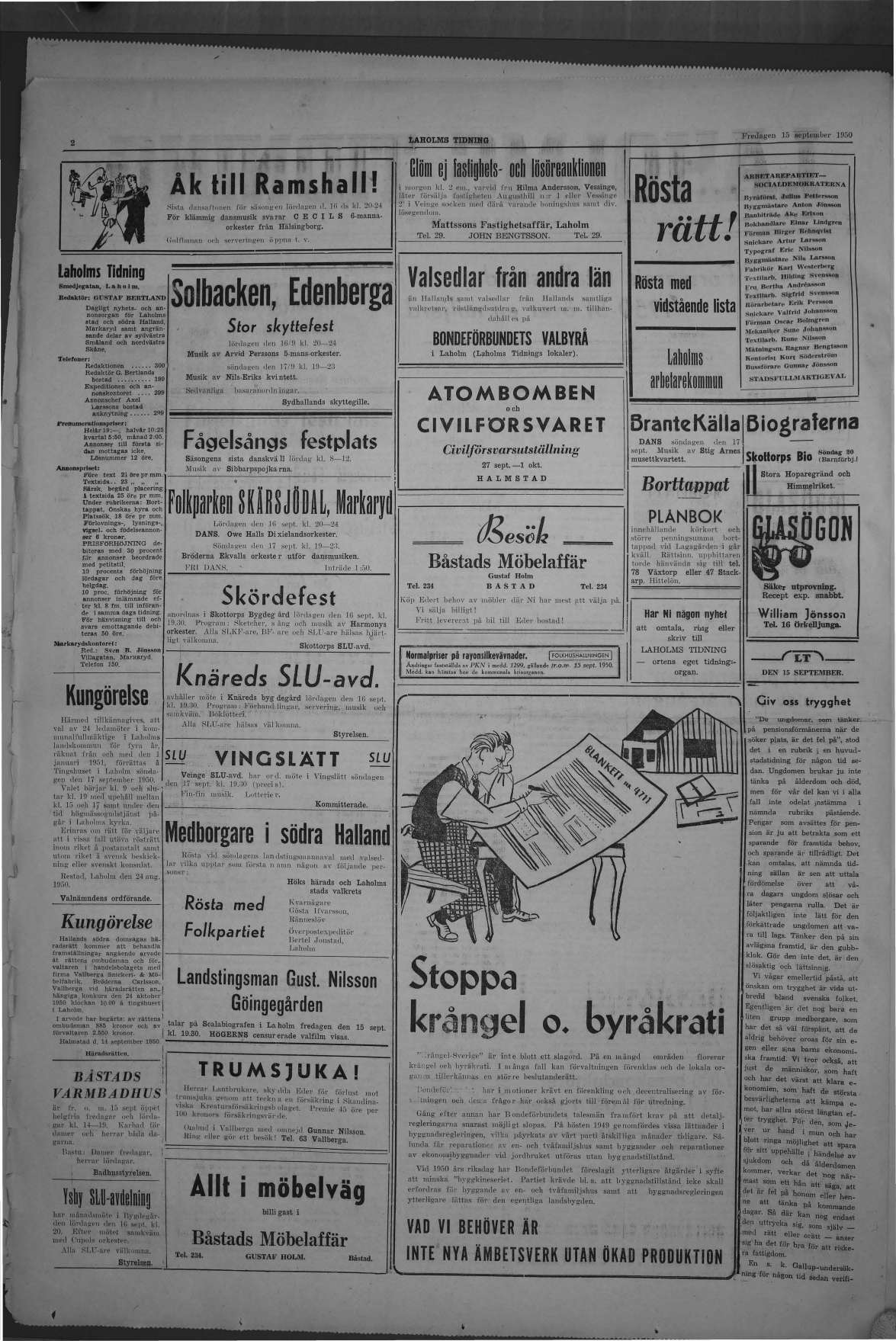 Laholms Tidning Fredag 15 september 1950, sida 2