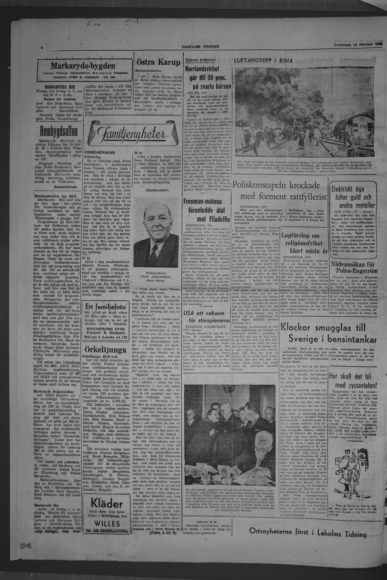 Laholms Tidning Torsdag 16 februari 1950, sida 4