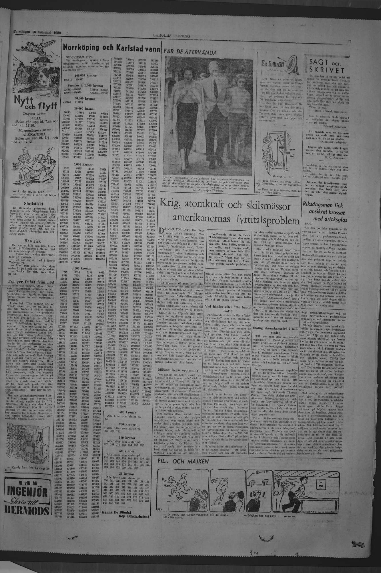 Laholms Tidning Torsdag 16 februari 1950, sida 5