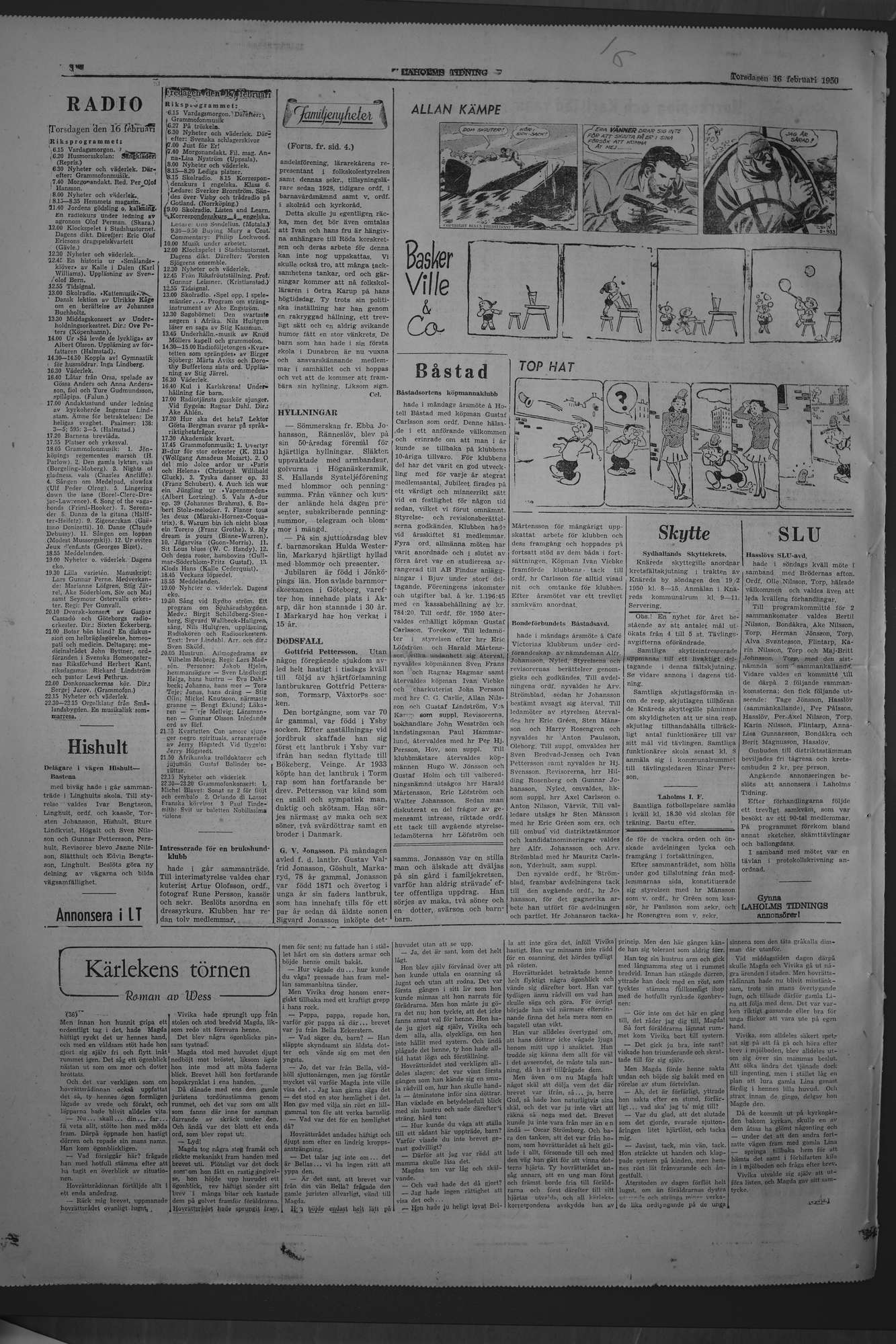 Laholms Tidning Torsdag 16 februari 1950, sida 6