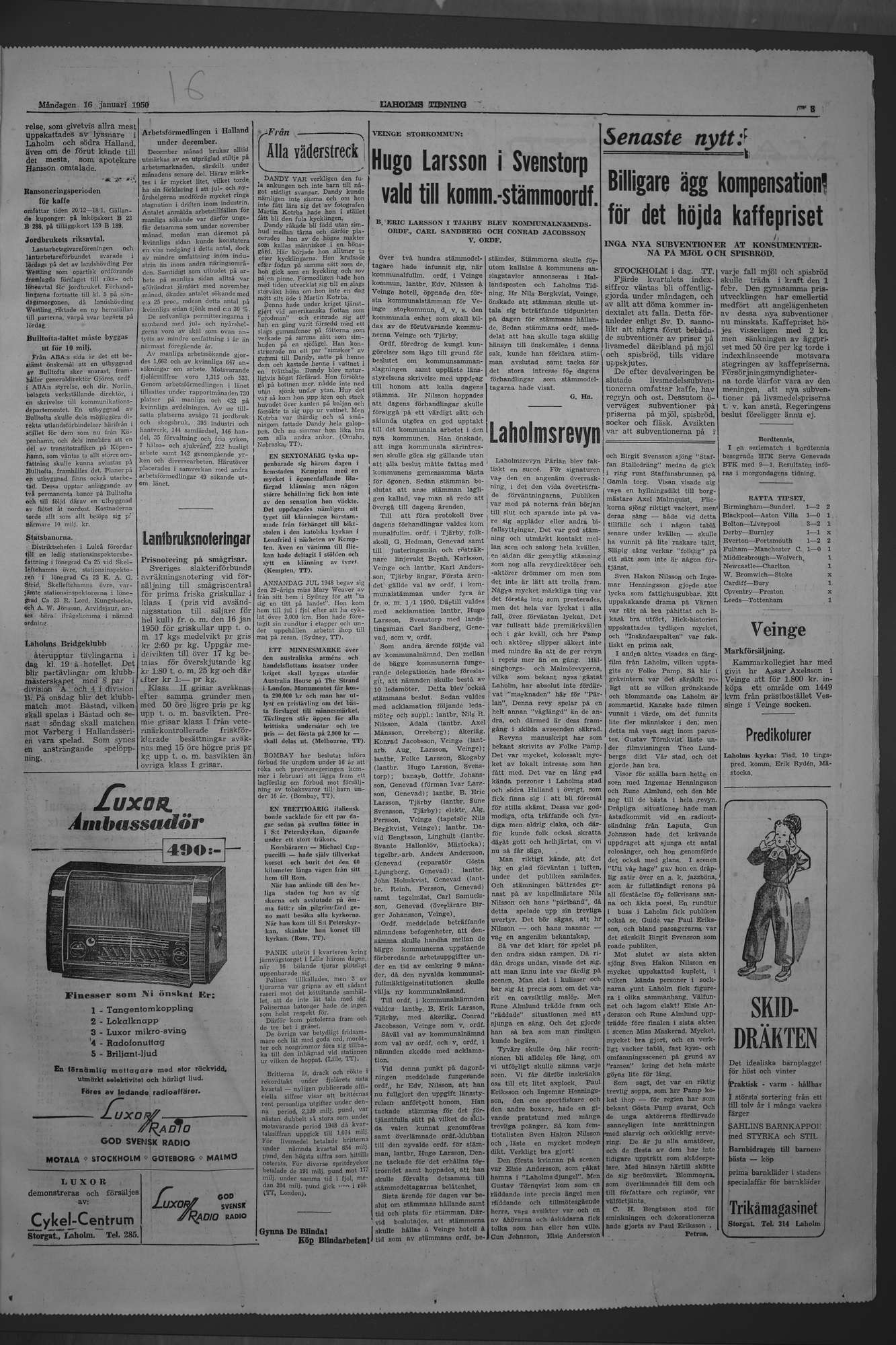 Laholms Tidning Måndag 16 januari 1950, sida 3