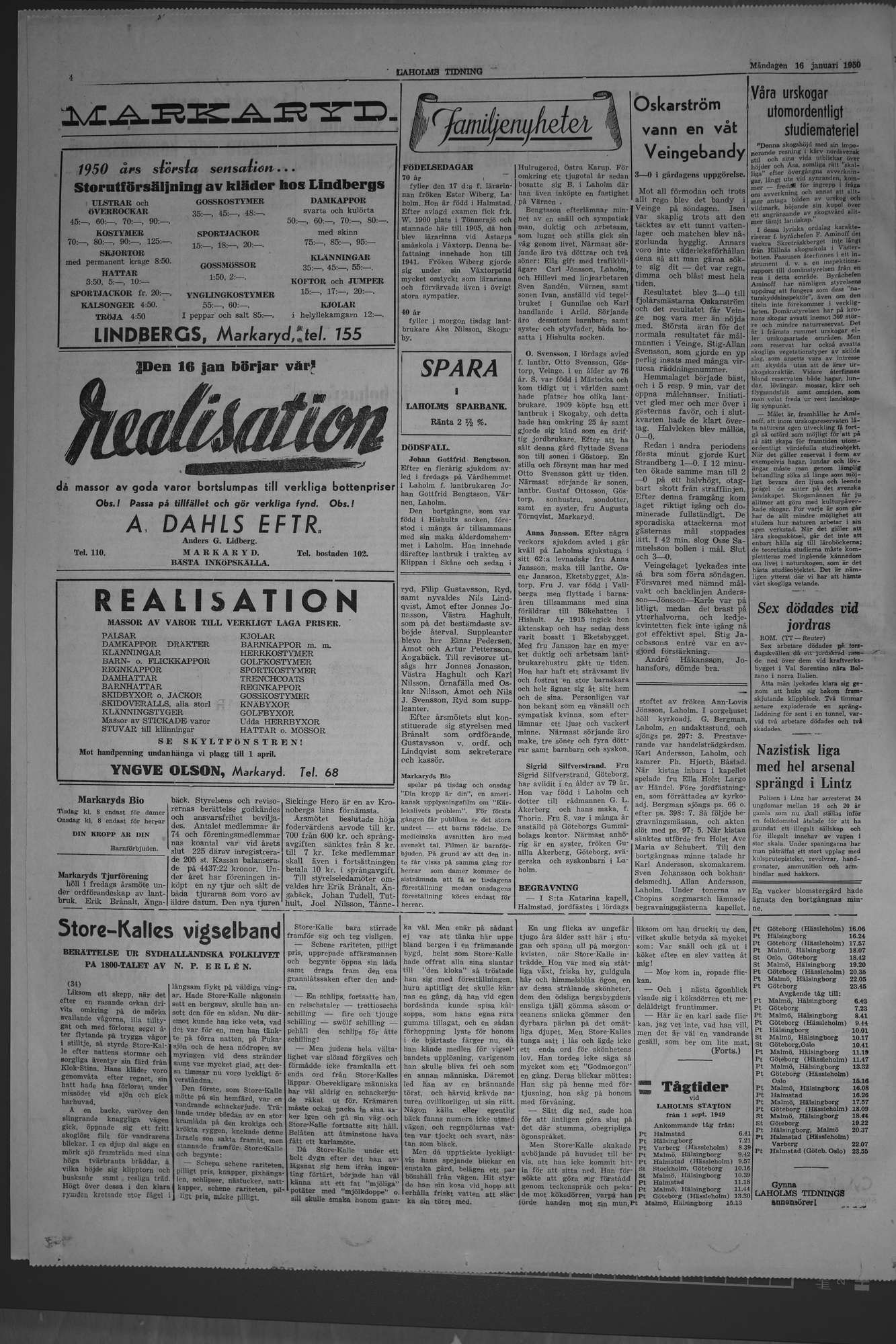 Laholms Tidning Måndag 16 januari 1950, sida 4