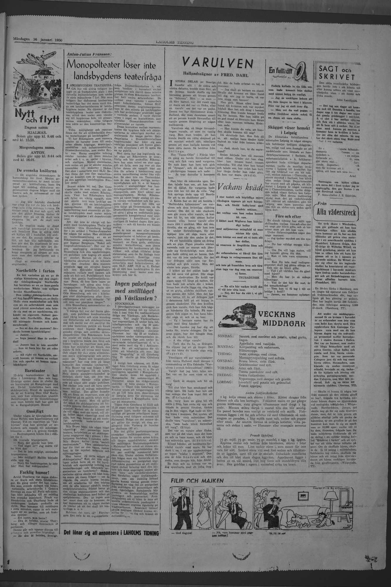 Laholms Tidning Måndag 16 januari 1950, sida 5