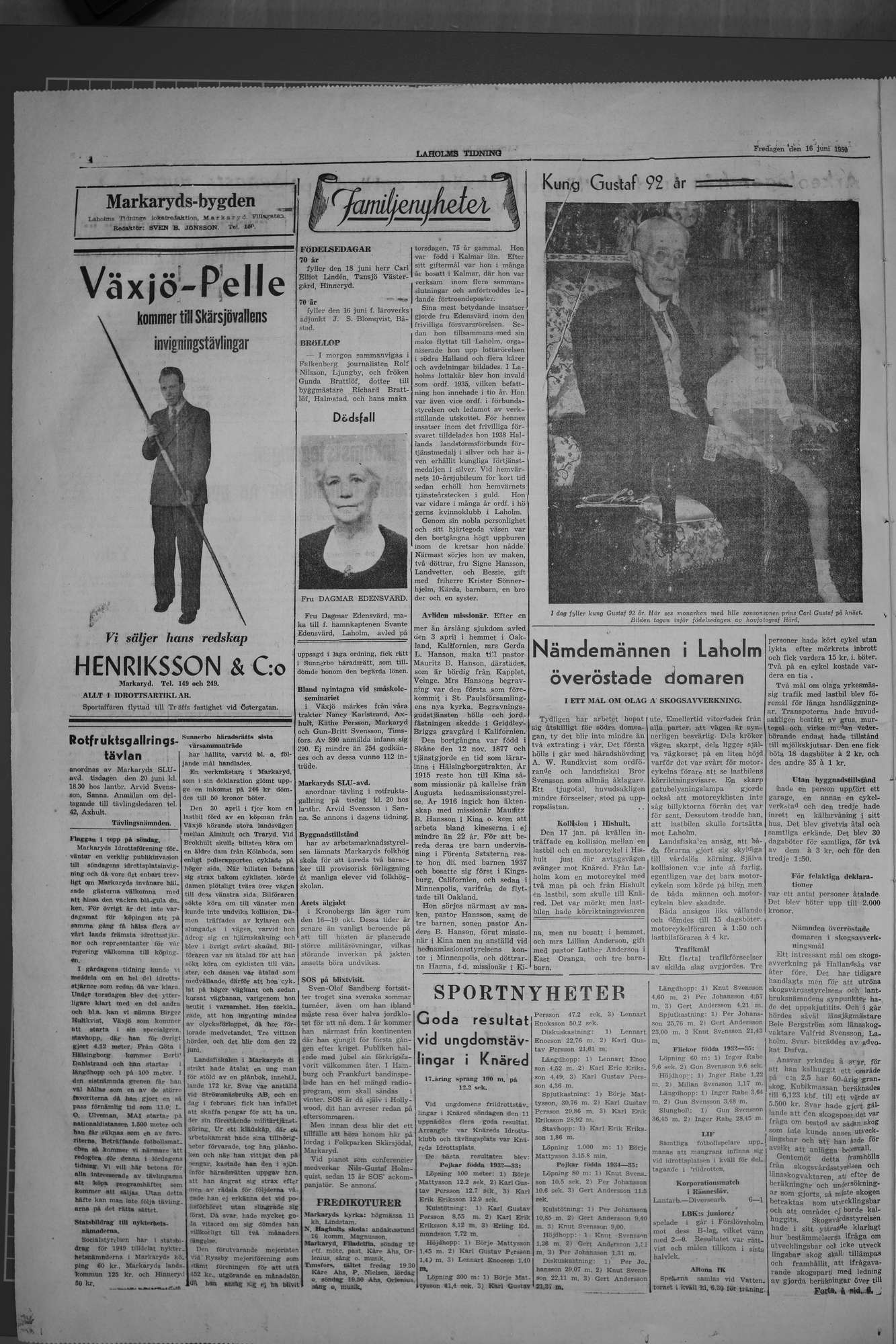 Laholms Tidning Fredag 16 juni 1950, sida 4