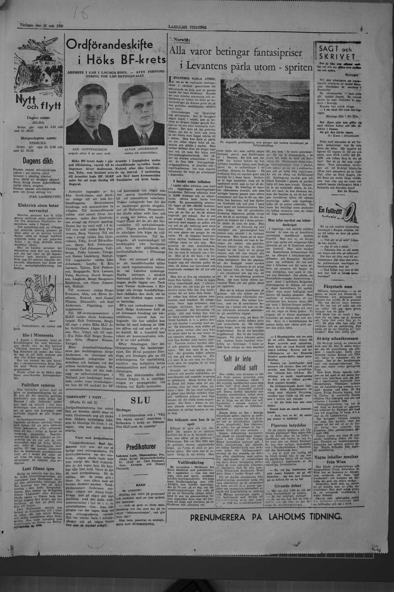 Laholms Tidning Tisdag 16 maj 1950, sida 5