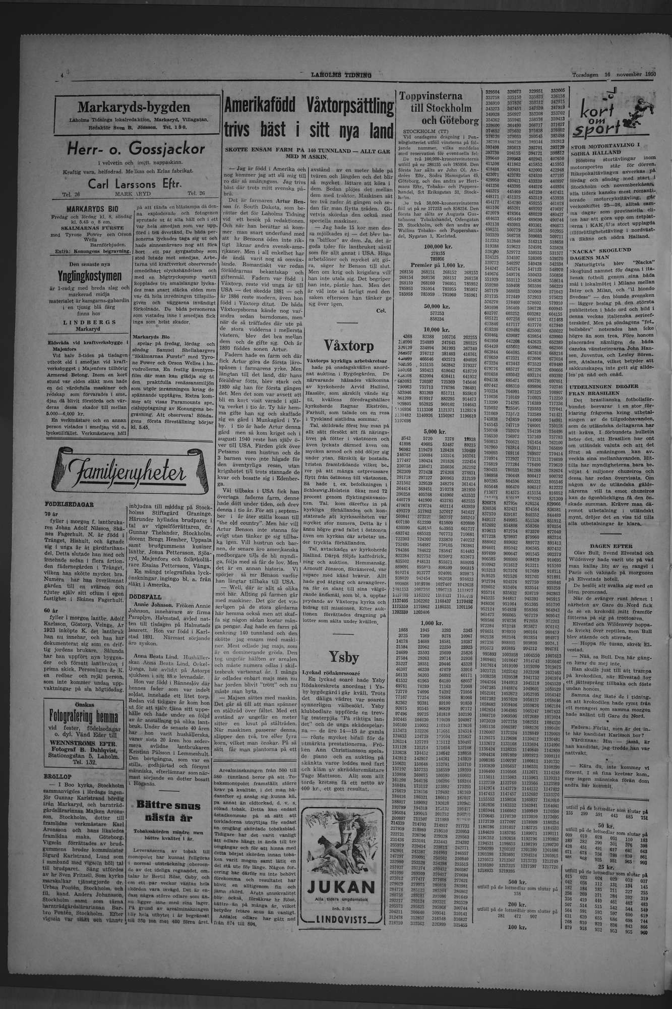 Laholms Tidning Torsdag 16 november 1950, sida 4