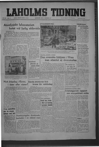 Förstasidan, Måndag 16 oktober 1950
