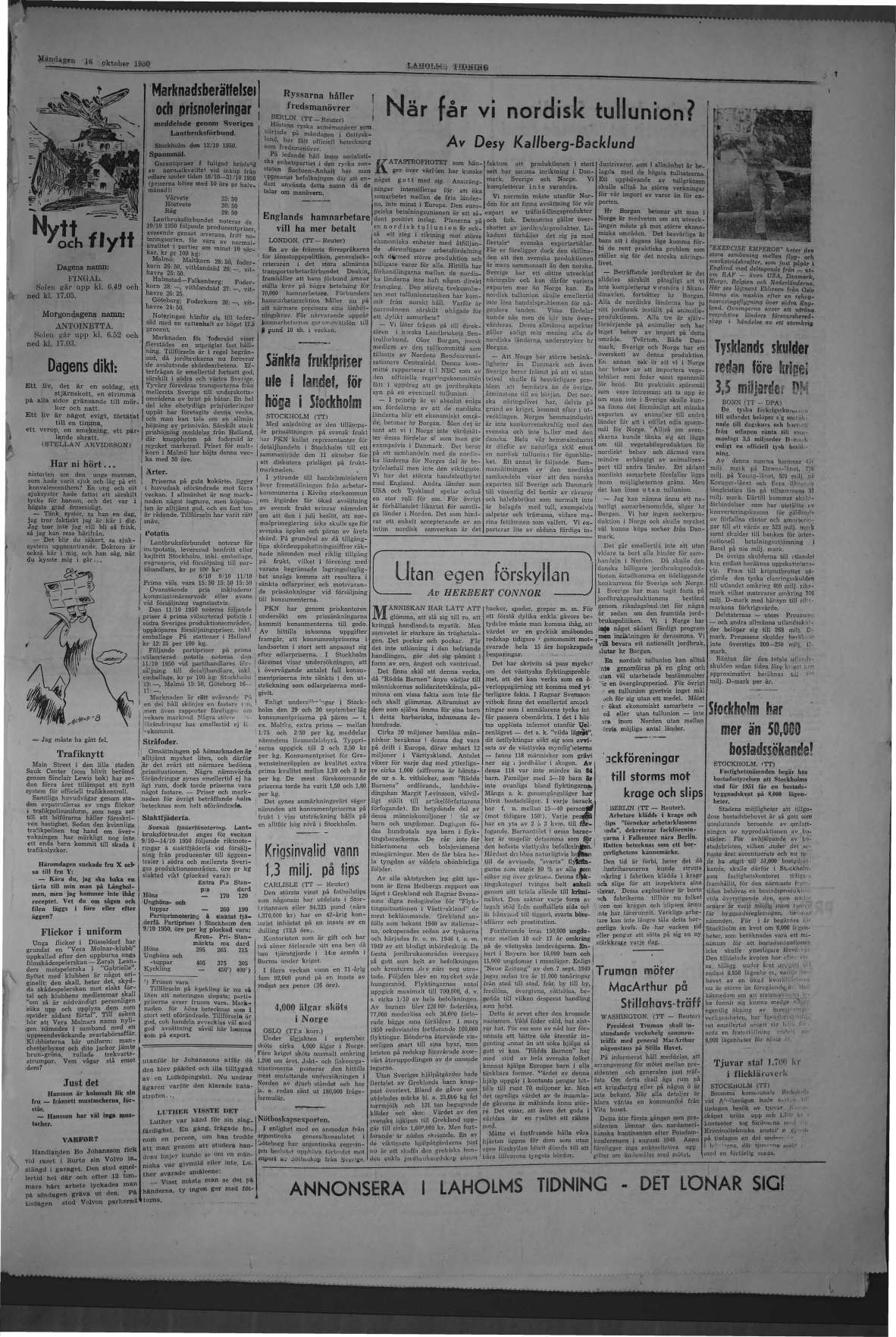 Laholms Tidning Måndag 16 oktober 1950, sida 7