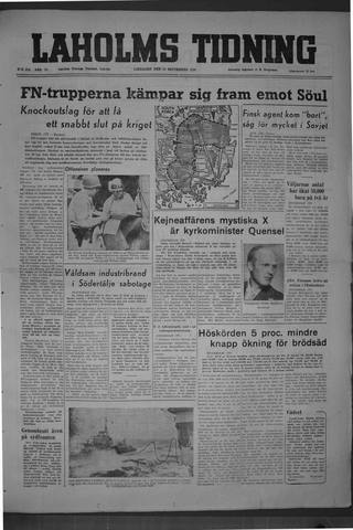 Förstasidan, Lördag 16 september 1950