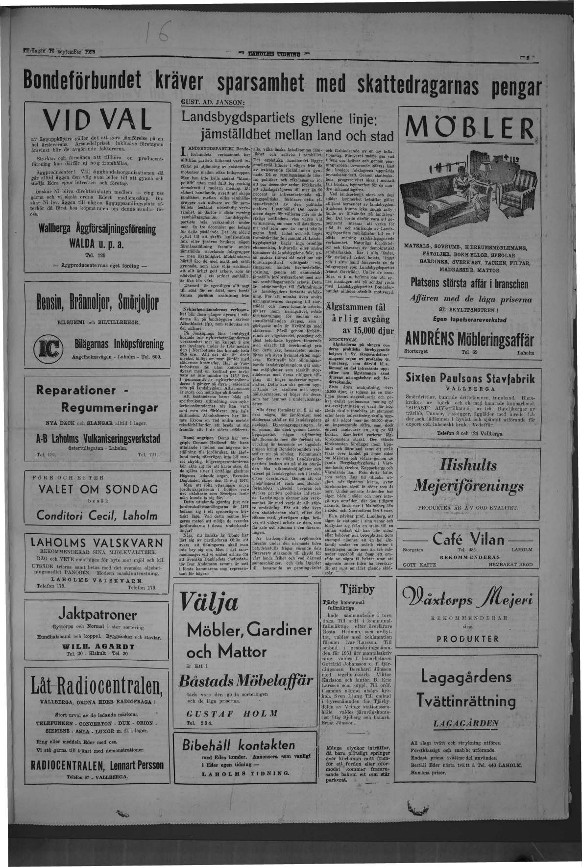 Laholms Tidning Lördag 16 september 1950, sida 5