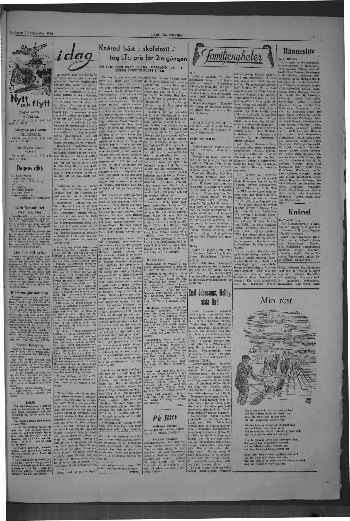 Laholms Tidning Lördag 16 september 1950, sida 7