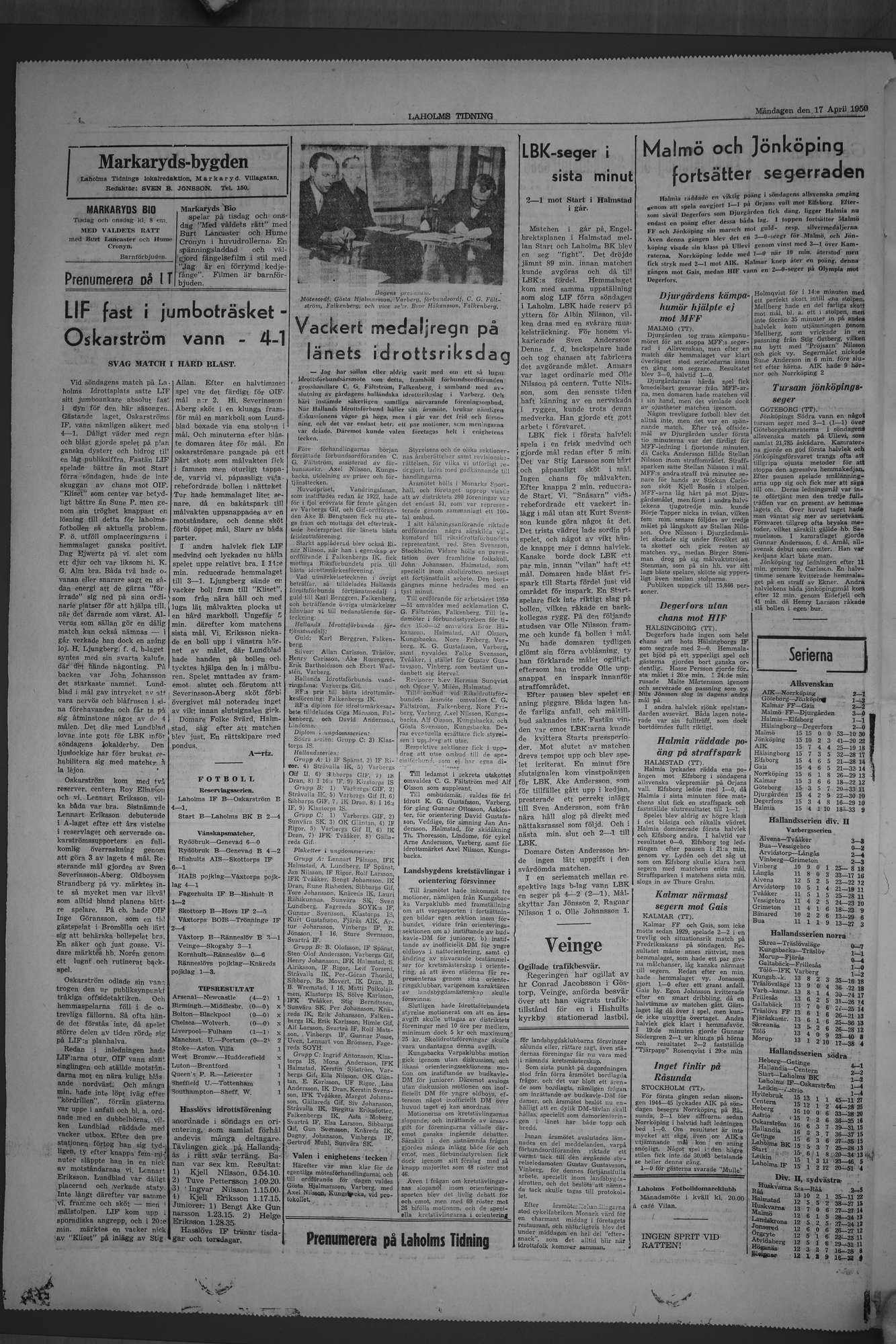 Laholms Tidning Måndag 17 april 1950, sida 4